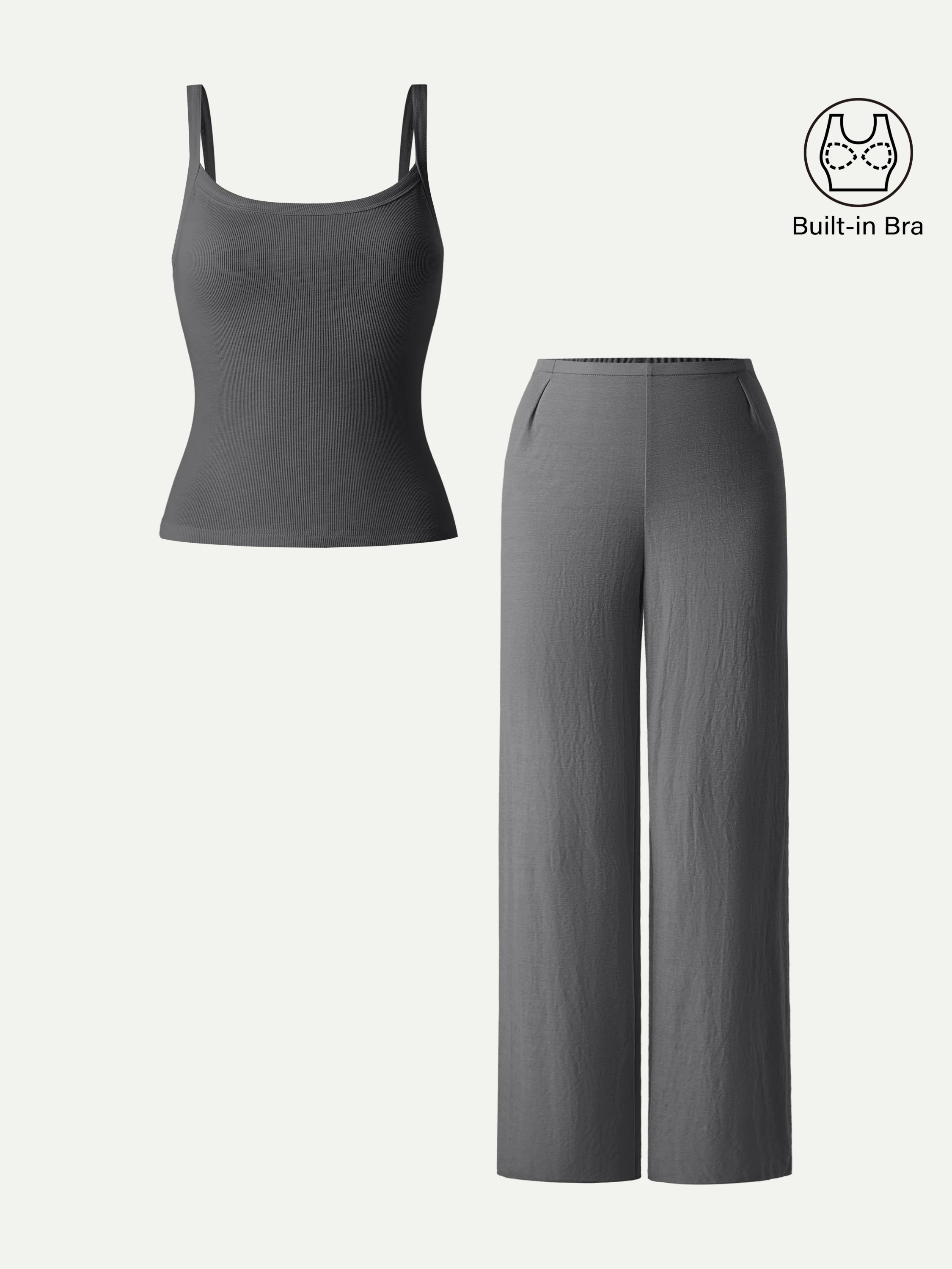 2Pcs Set Low Back Bra Tank & Mid Rise Straight Leg Pants - Image 6