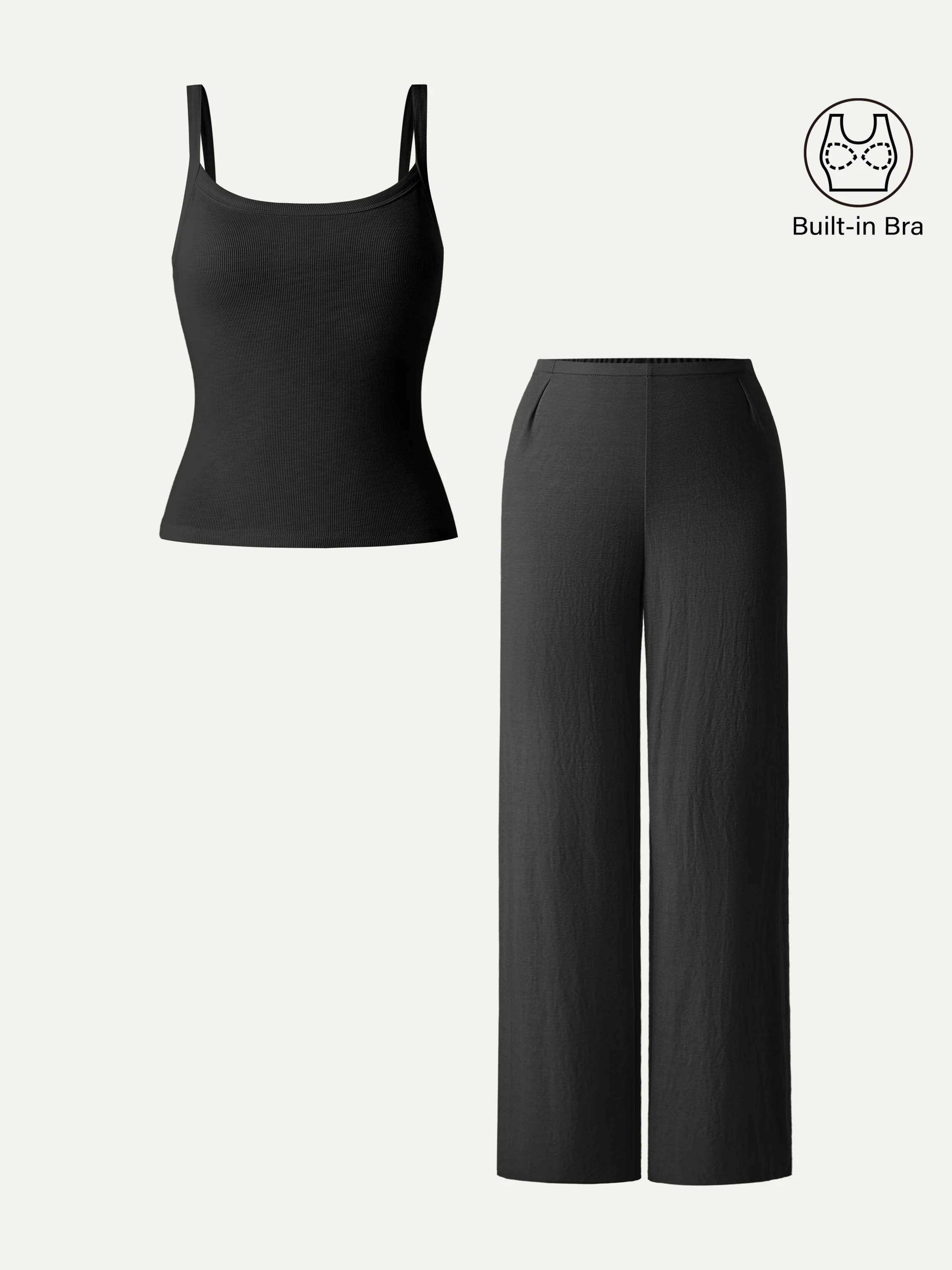 2Pcs Set Low Back Bra Tank & Mid Rise Straight Leg Pants - Image 7