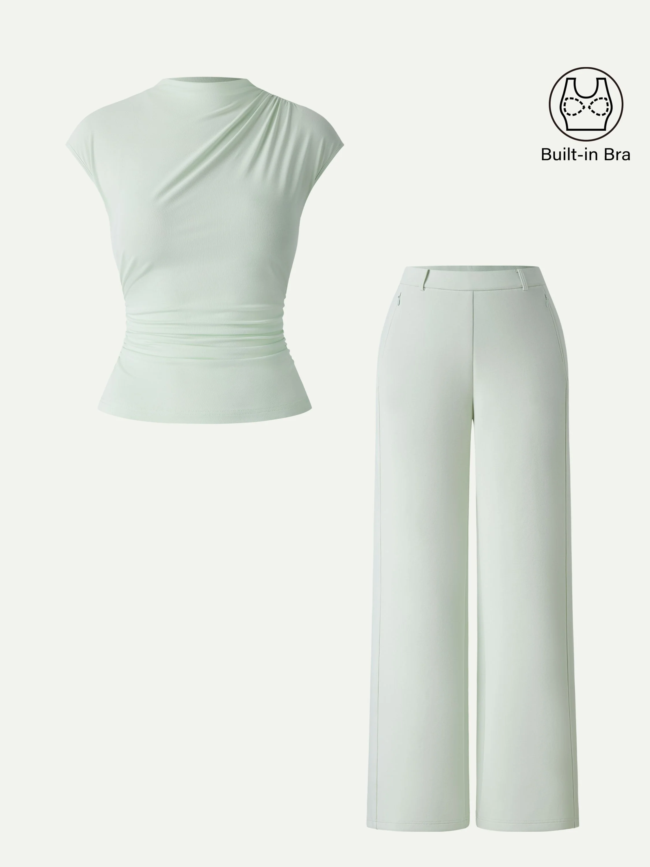 2Pcs Set Mockneck Cropped Bra Top & Slimming High Rise Wide Leg Pants - Image 3