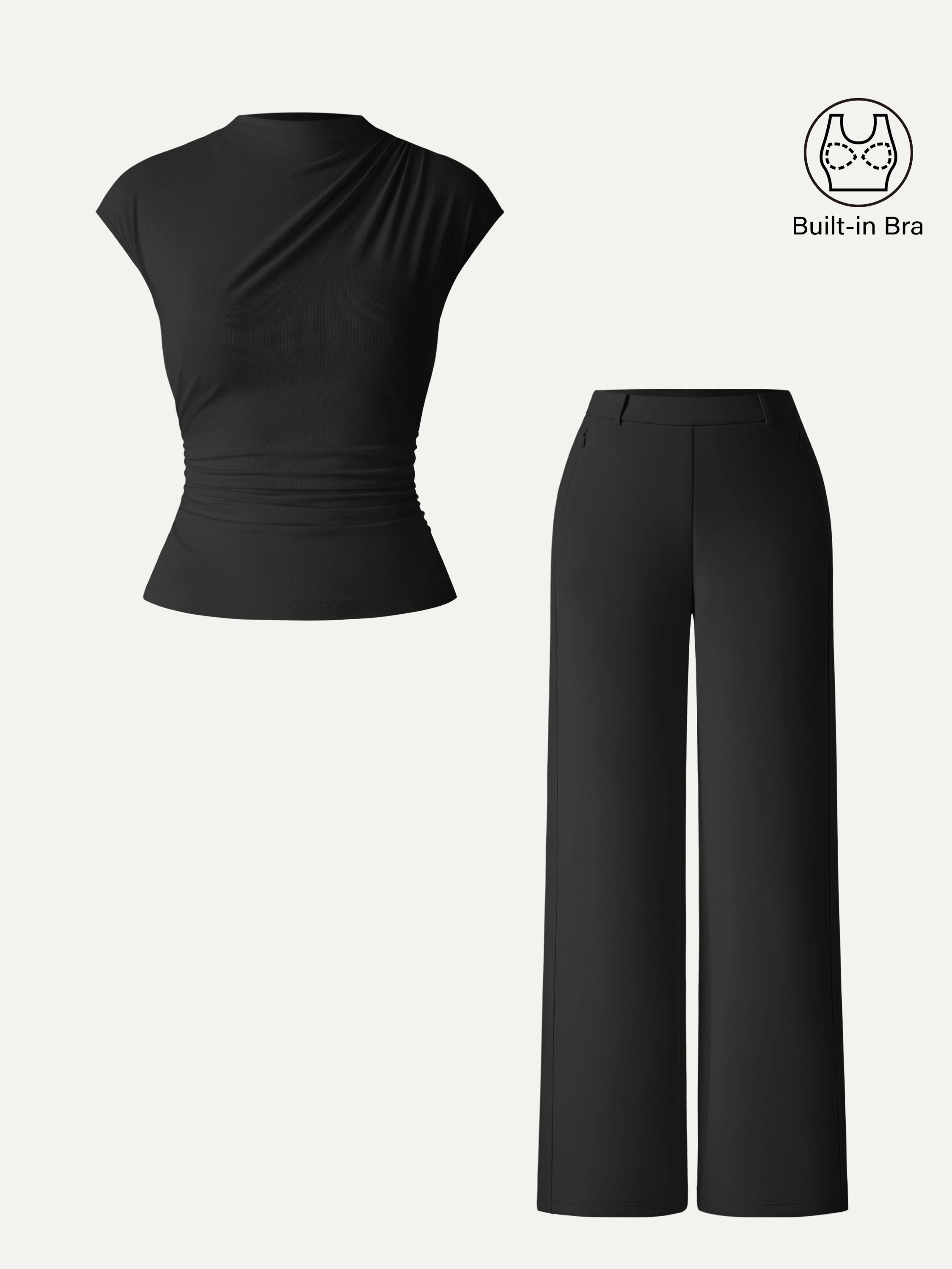 2Pcs Set Mockneck Cropped Bra Top & Slimming High Rise Wide Leg Pants - Image 4