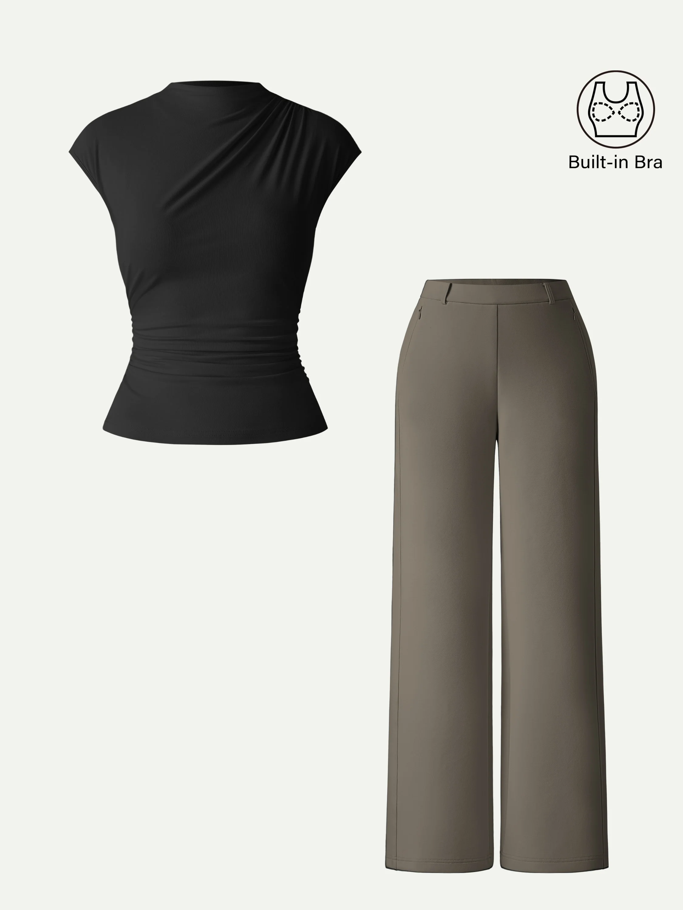 2Pcs Set Mockneck Cropped Bra Top & Slimming High Rise Wide Leg Pants - Image 6