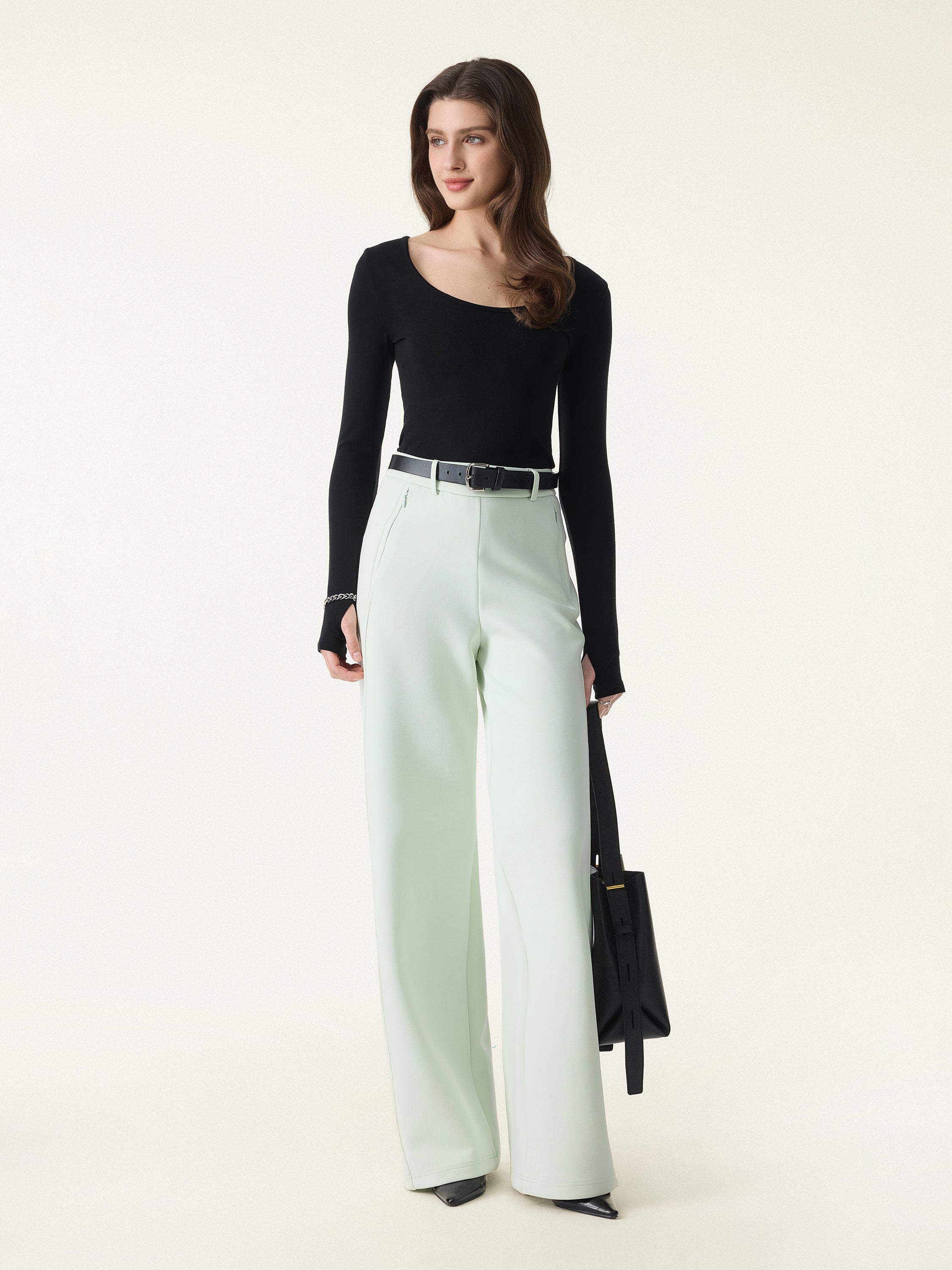 Stretch Cotton Blend Slimming High Rise Wide Leg Pants - Image 6