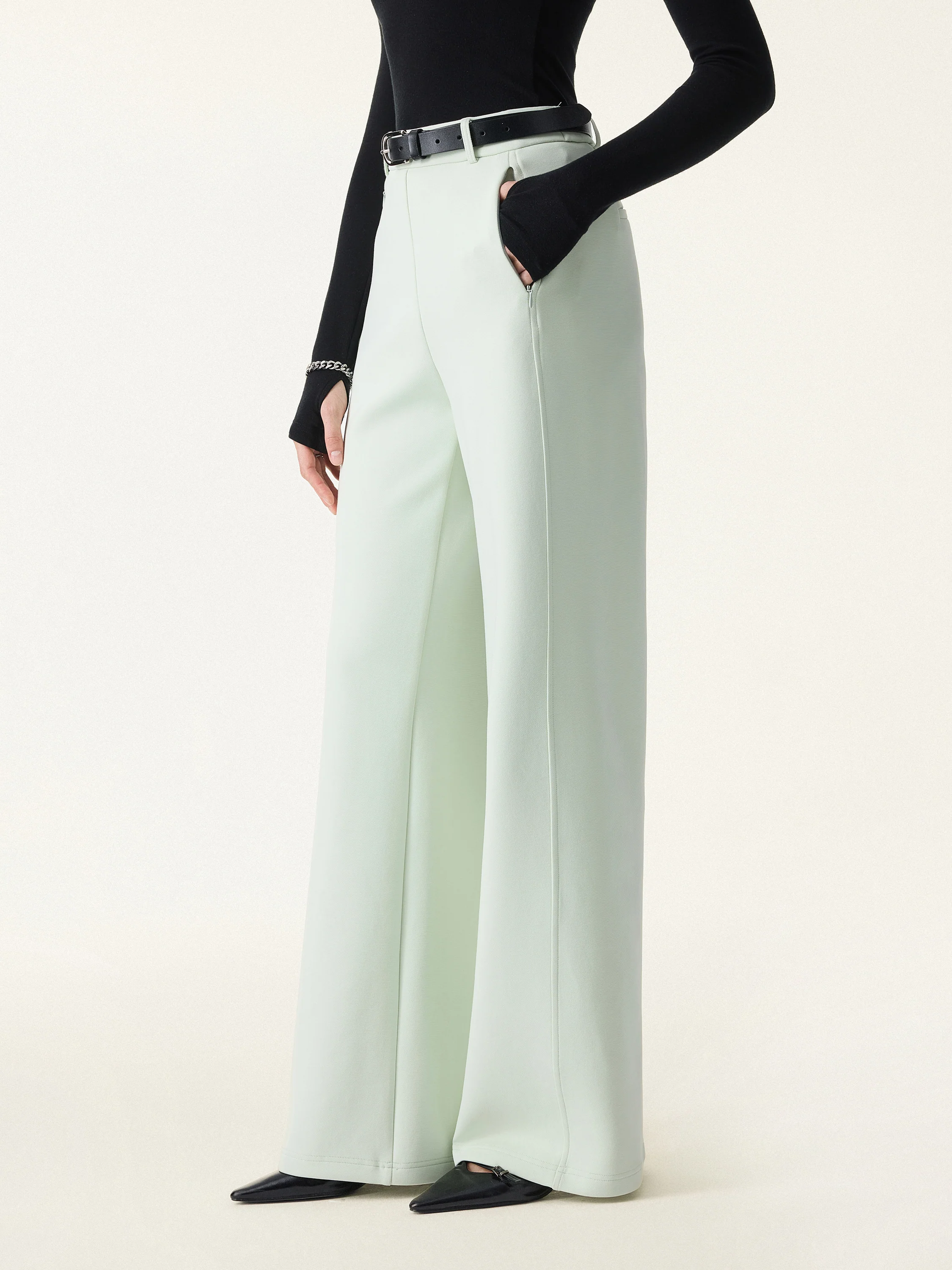 Stretch Cotton Blend Slimming High Rise Wide Leg Pants - Image 4