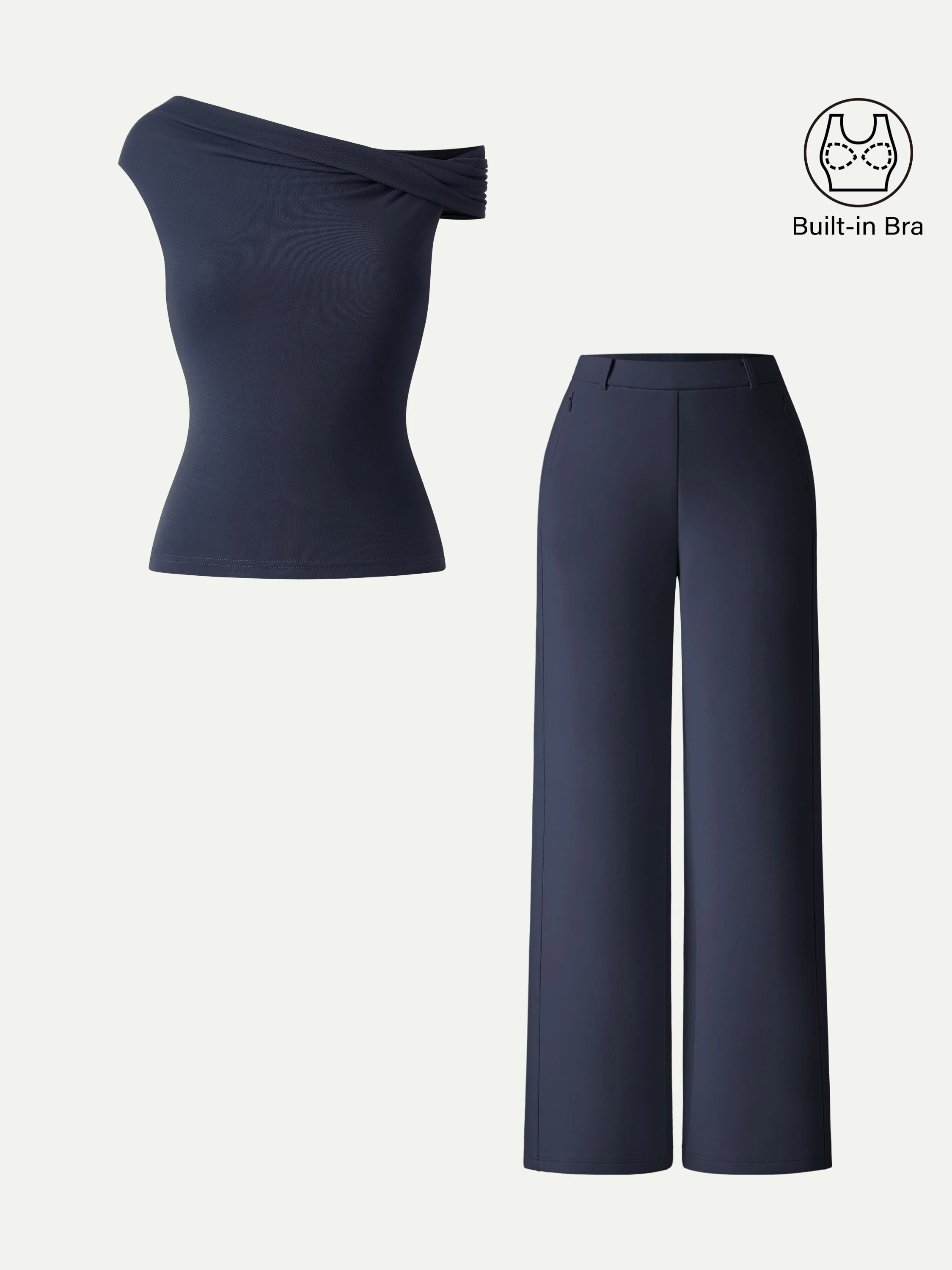 2Pcs Set Multi-wear Bra Top & Slimming High Rise Wide Leg Pants - Image 2