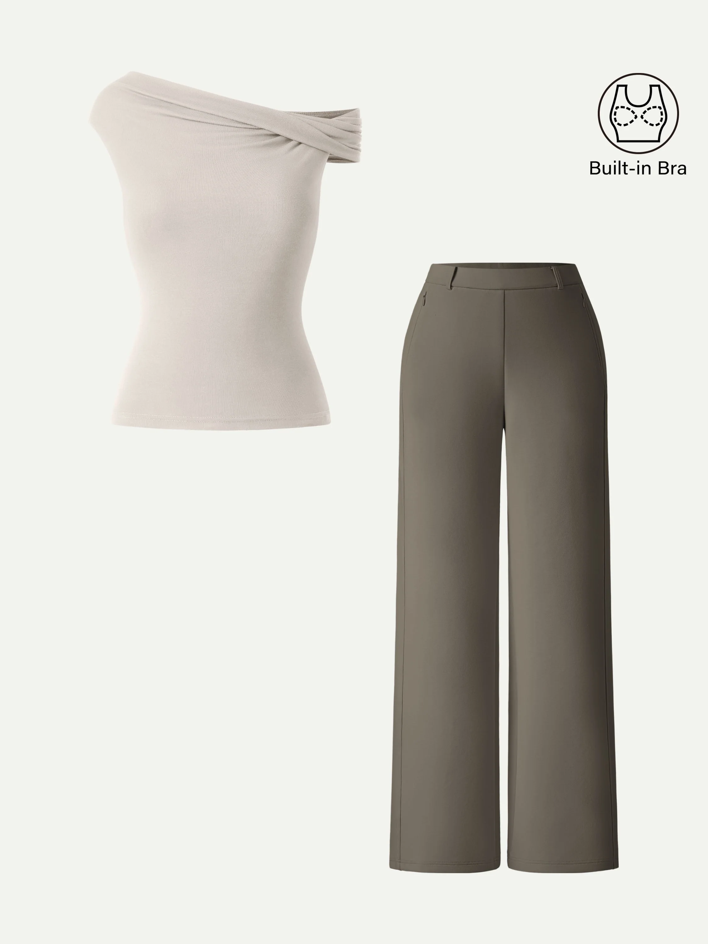 2Pcs Set Multi-wear Bra Top & Slimming High Rise Wide Leg Pants - Image 4
