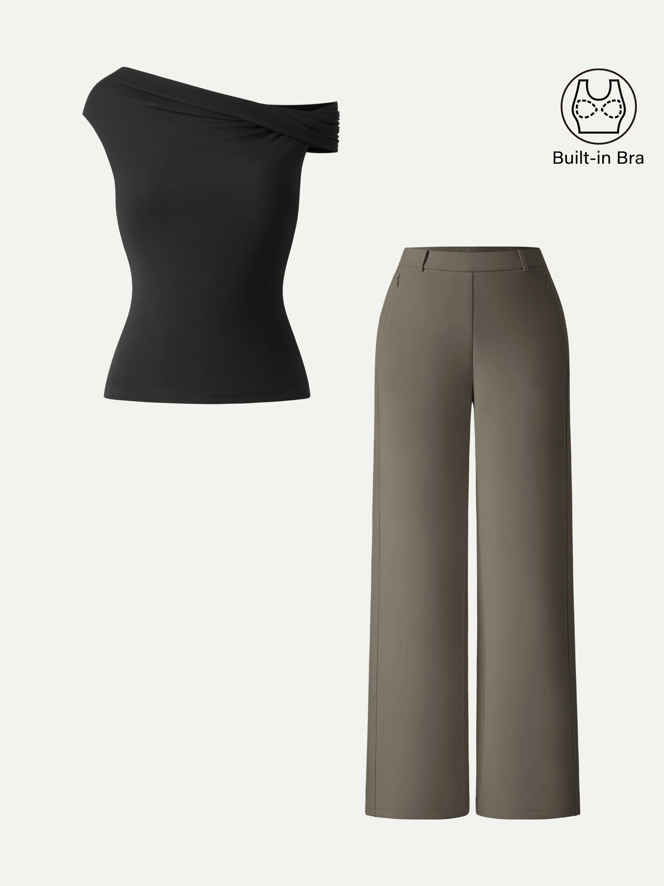 2Pcs Set Multi-wear Bra Top & Slimming High Rise Wide Leg Pants - Image 5