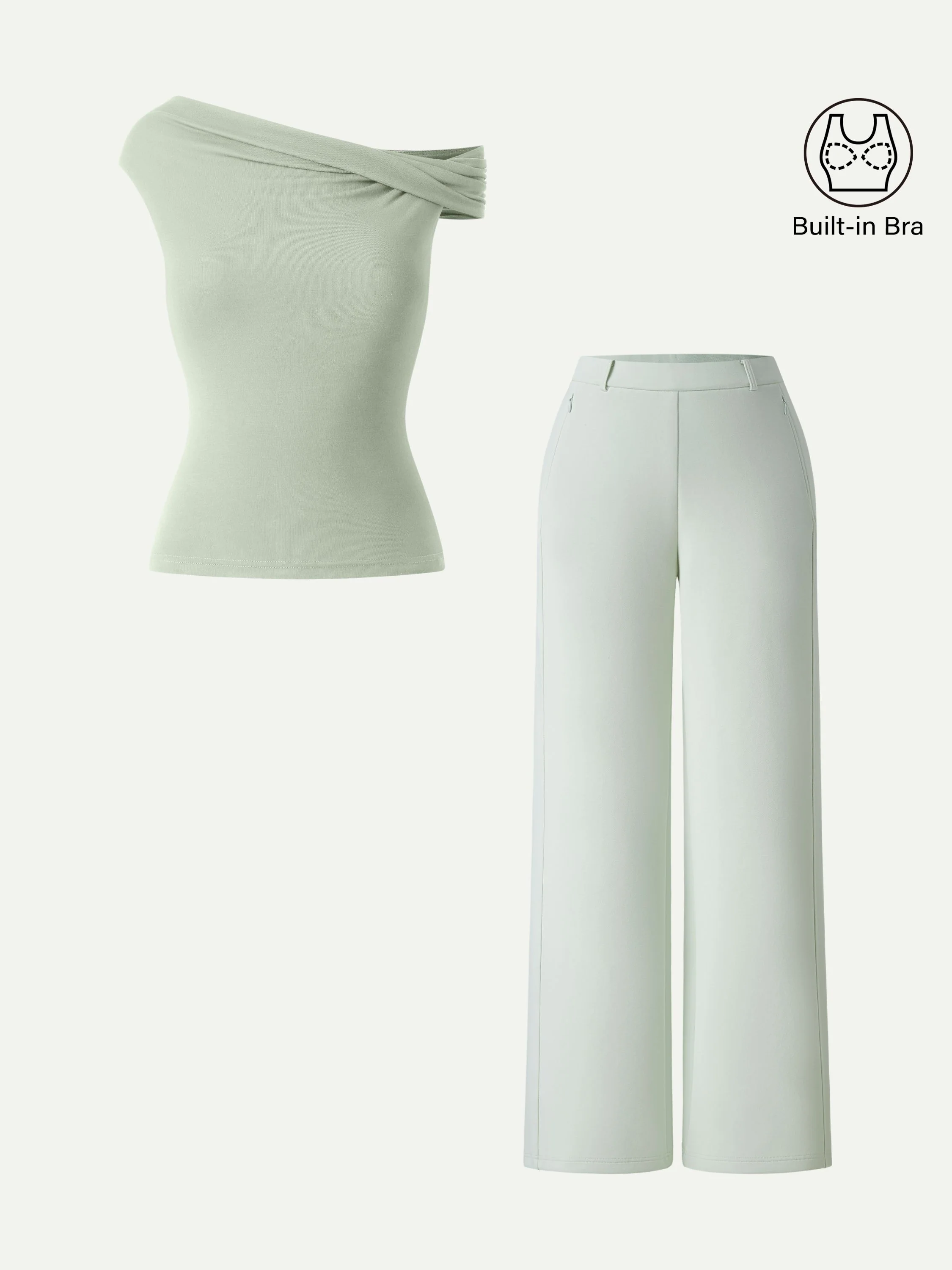 2Pcs Set Multi-wear Bra Top & Slimming High Rise Wide Leg Pants - Image 6