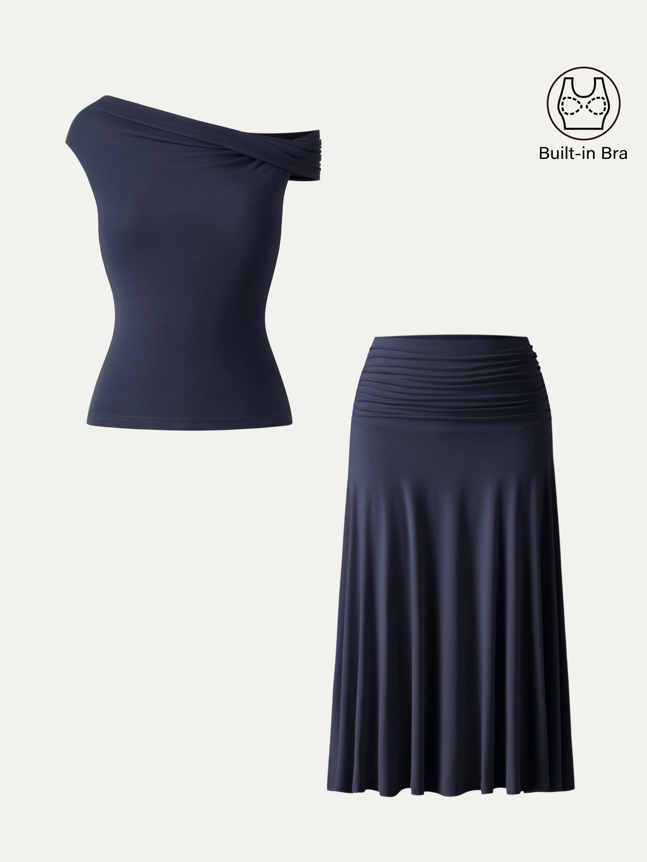 2Pcs Set Multi-wear Bra Top & Side Ruched A-line Midi Skirt - Image 4