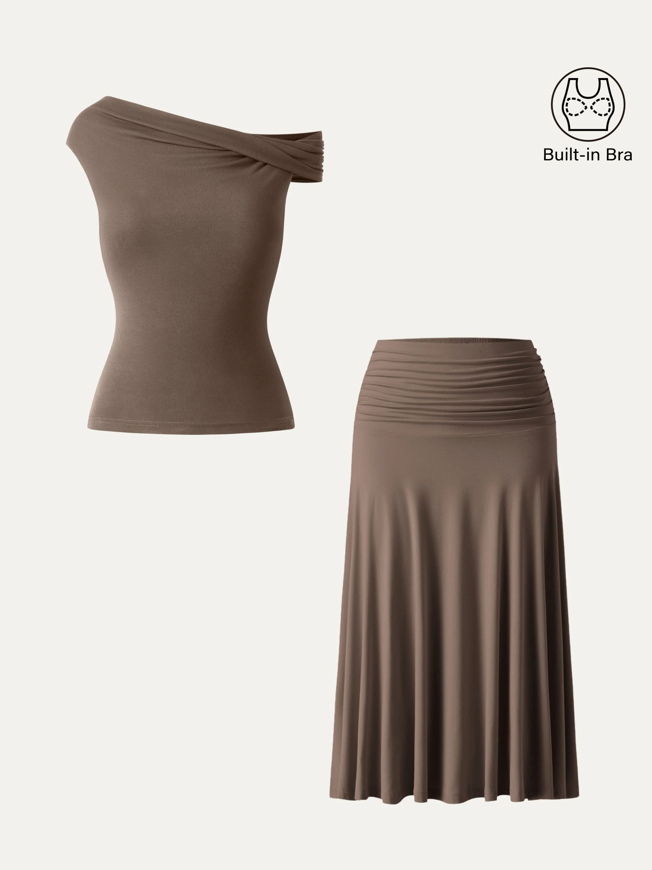 2Pcs Set Multi-wear Bra Top & Side Ruched A-line Midi Skirt - Image 7