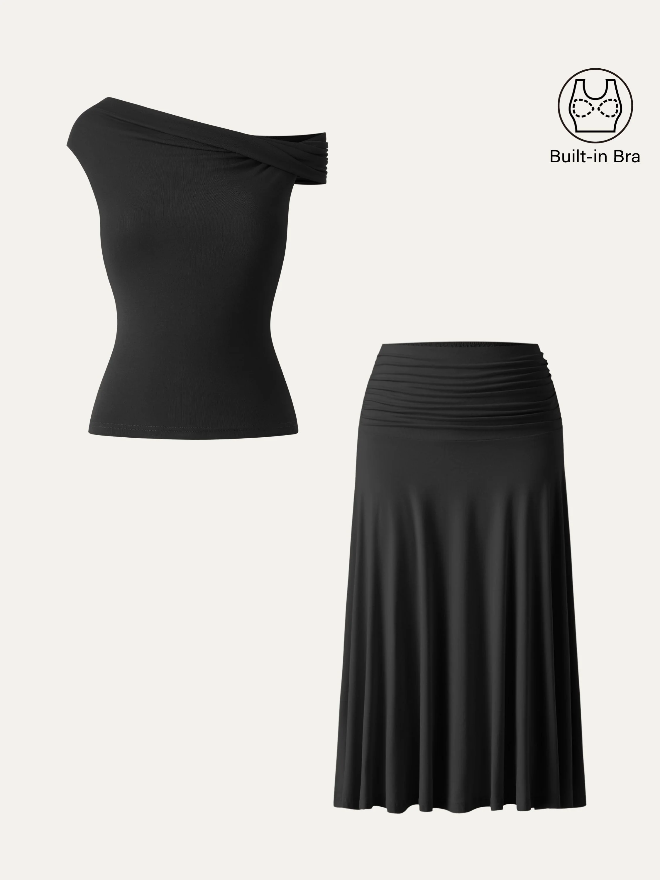 2Pcs Set Multi-wear Bra Top & Side Ruched A-line Midi Skirt - Image 8