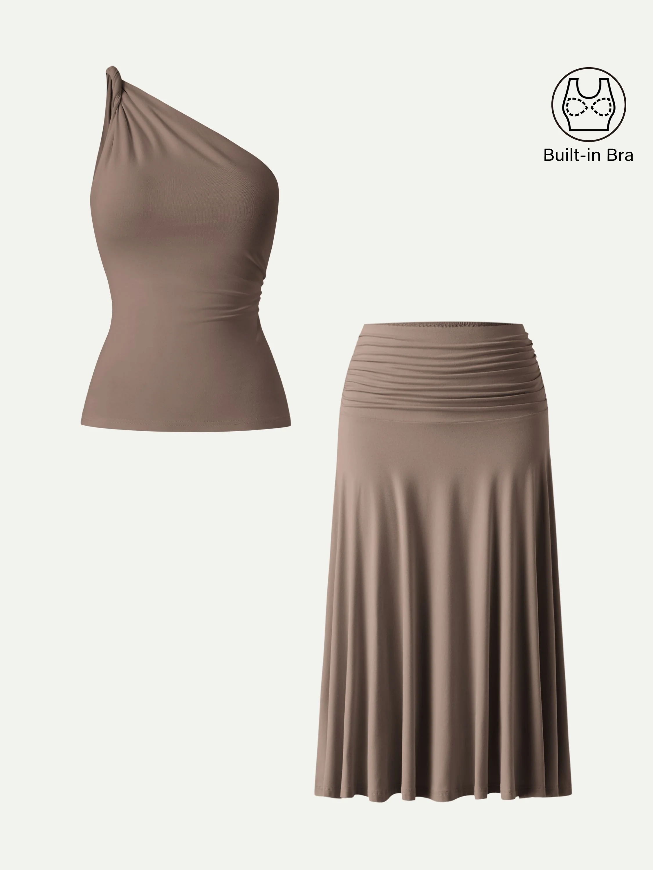 2Pcs Set One Shoulder Twisted Bra Tank & Side Ruched A-line Midi Skirt - Image 4