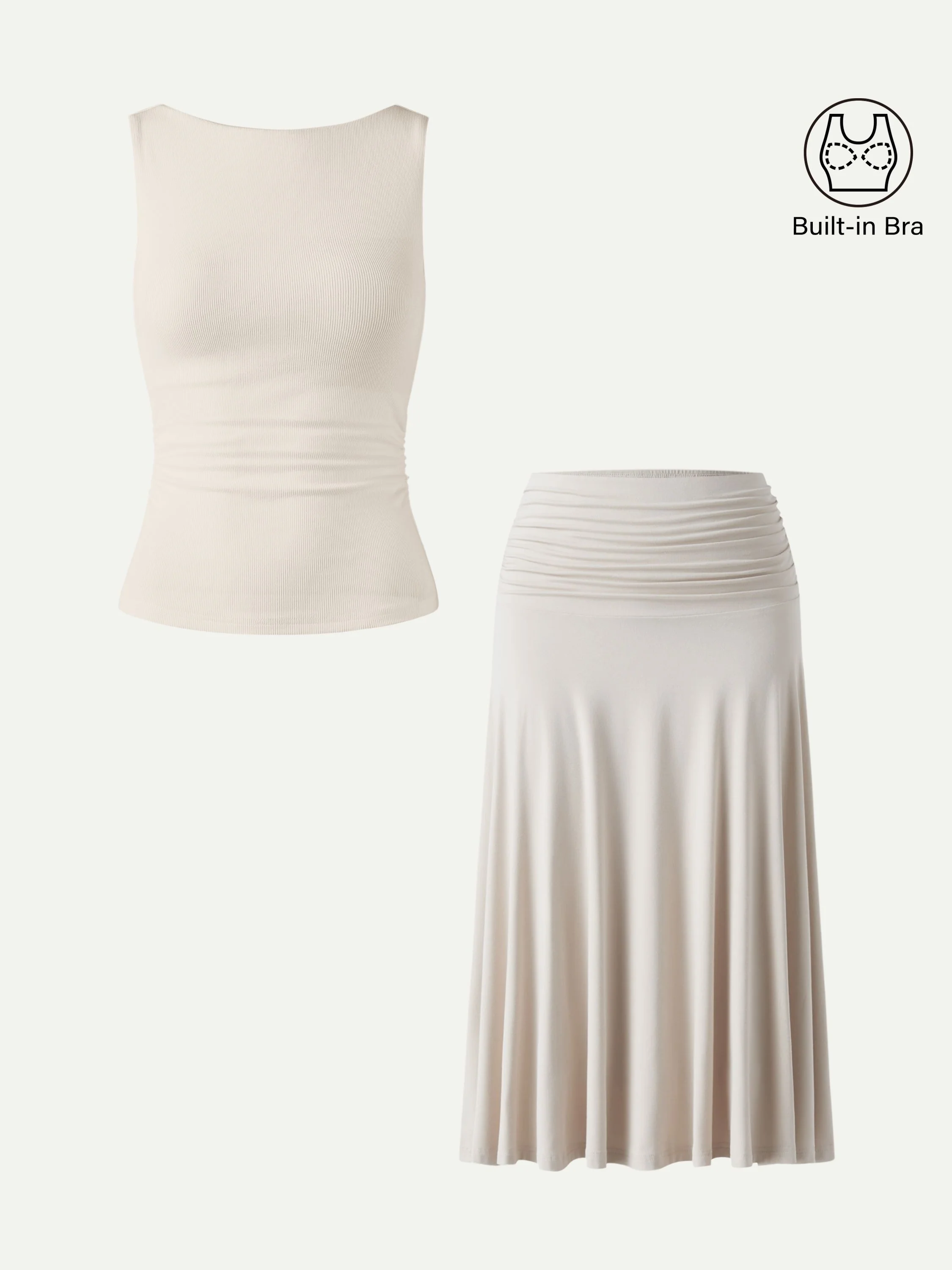 2Pcs Set Open Back Bra Tank & Side Ruched A-line Midi Skirt - Image 3