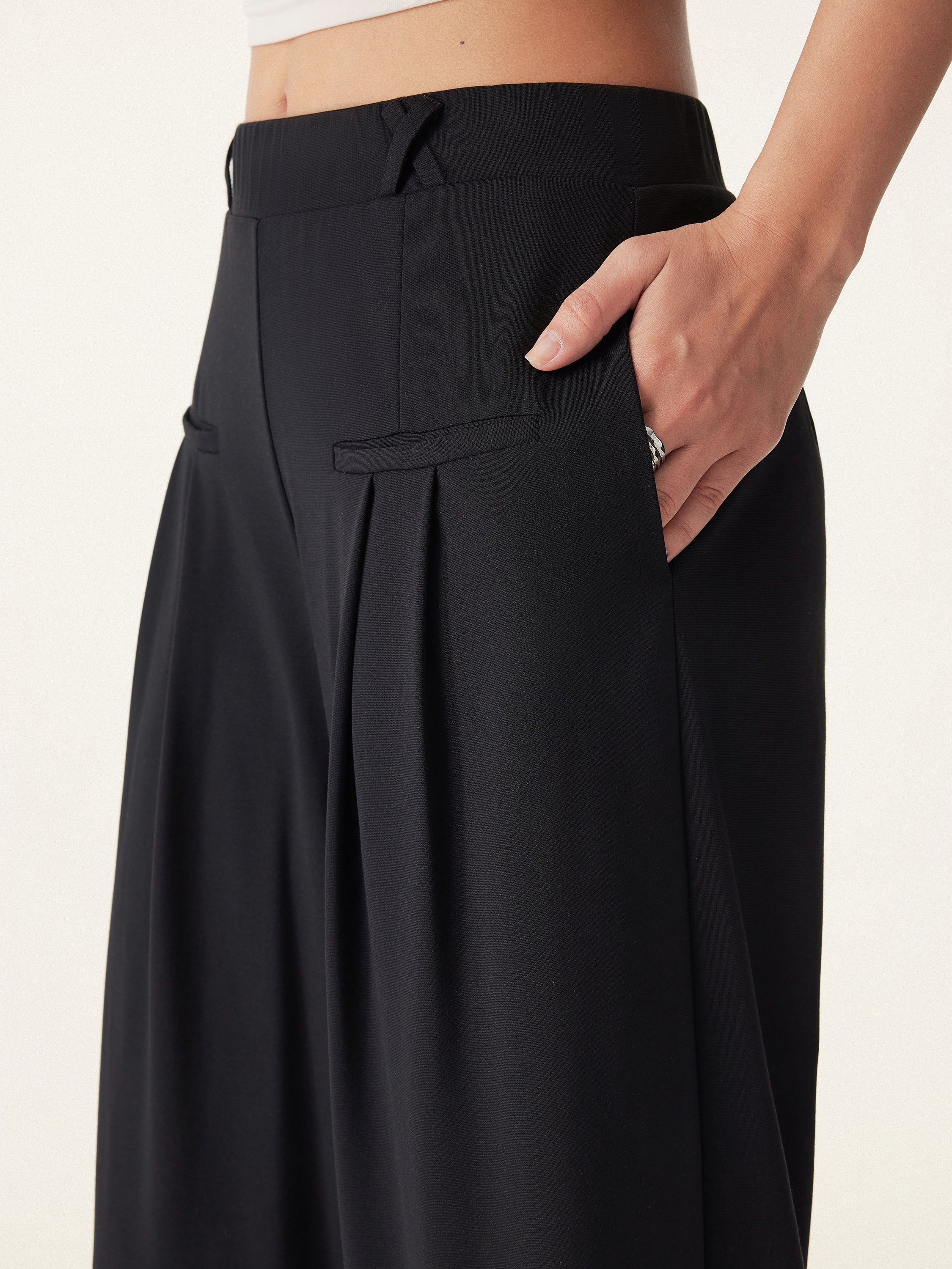 Drapey Bamboo Ponte Mid Rise Wide Leg Trouser with Pockets - Image 7