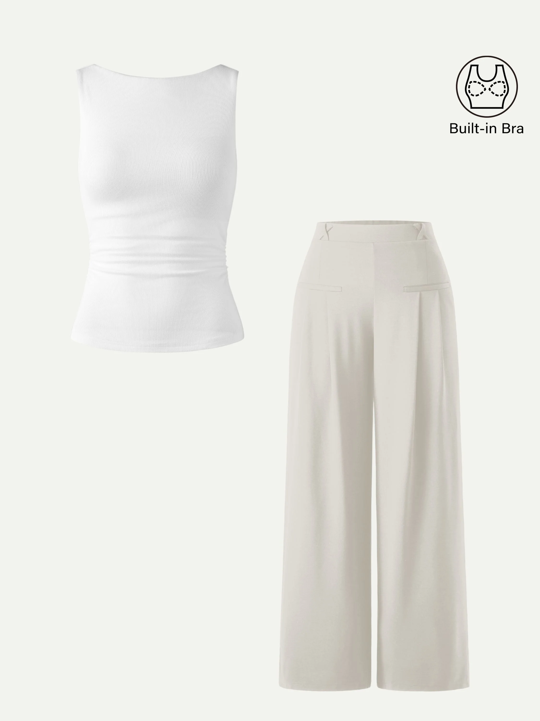 2Pcs Set Open Back Bra Tank & Mid Rise Wide Leg Trouser with Pockets - Image 4