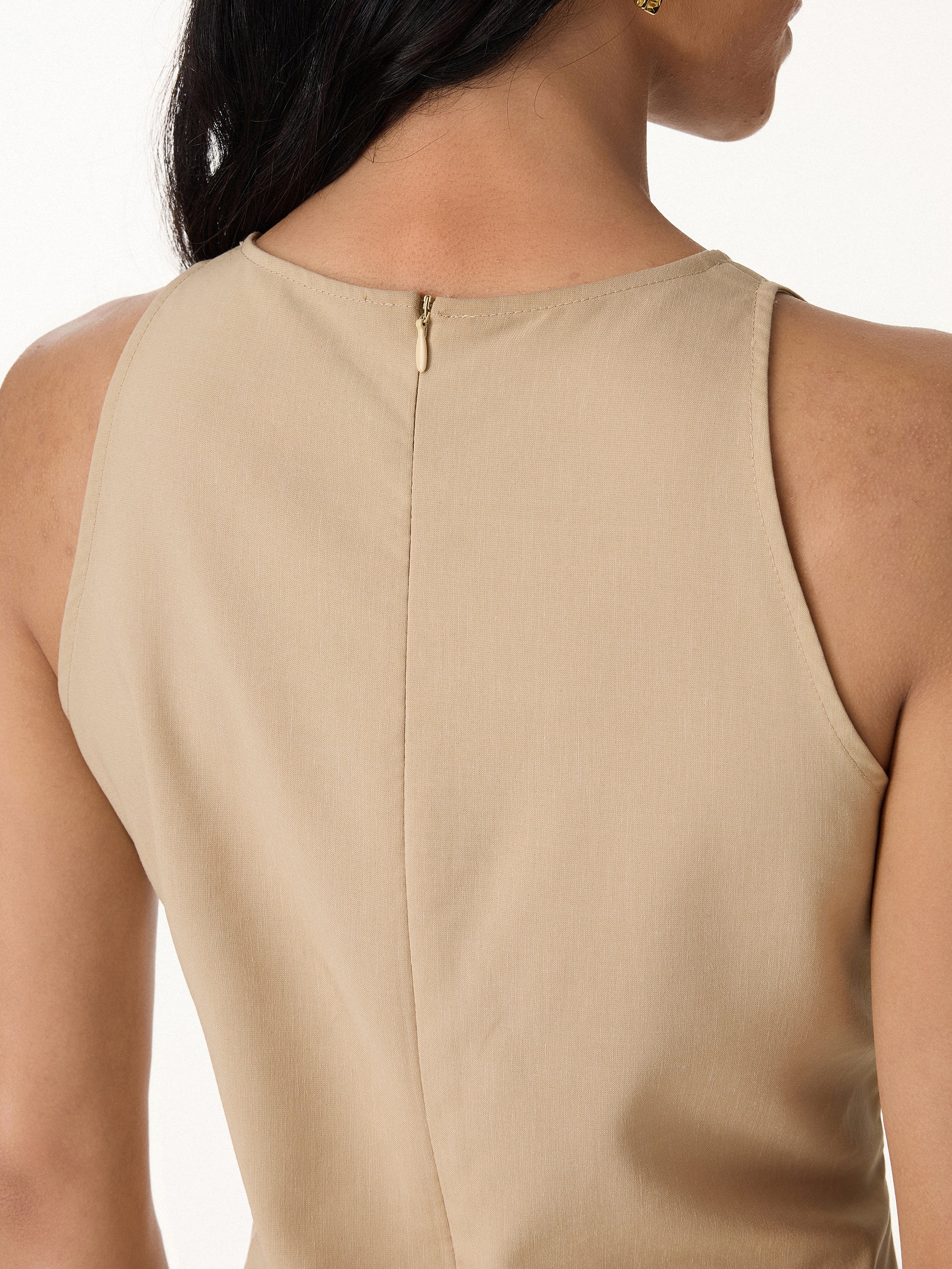2Pcs Set Pleated Self-Tie Top & Tailored Shorts with Pockets - Image 5