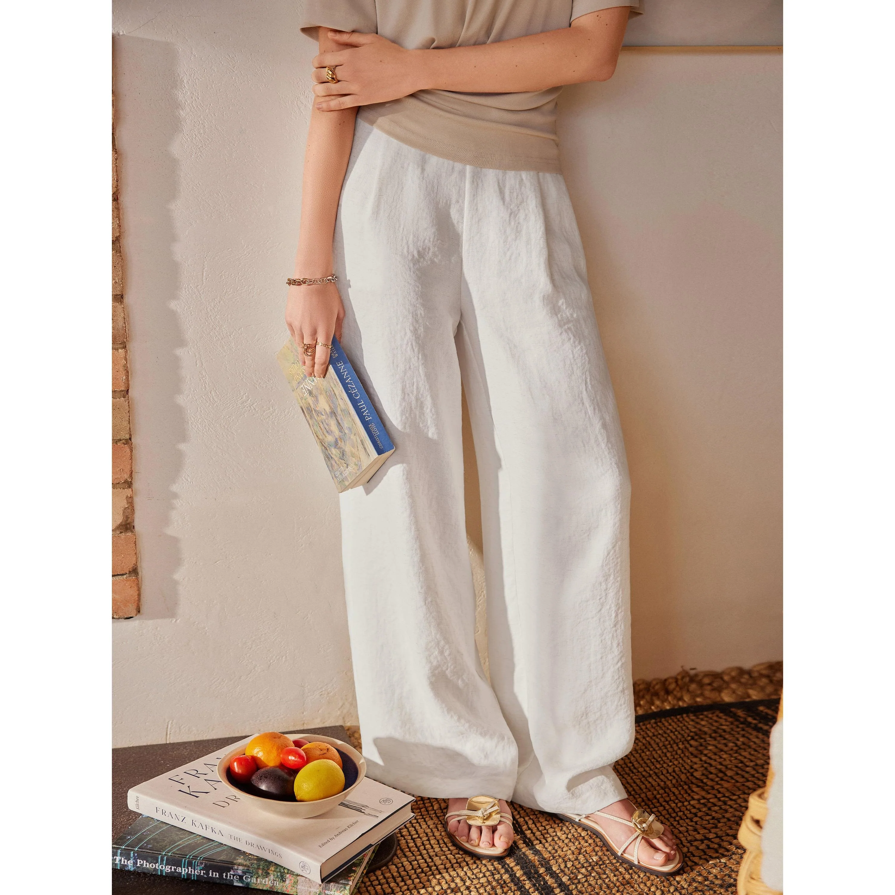 2Pcs Set Sandwashed Crewneck Short Sleeve Tee & Linen Mid Rise Wide Leg Pant with Pockets - Image 10
