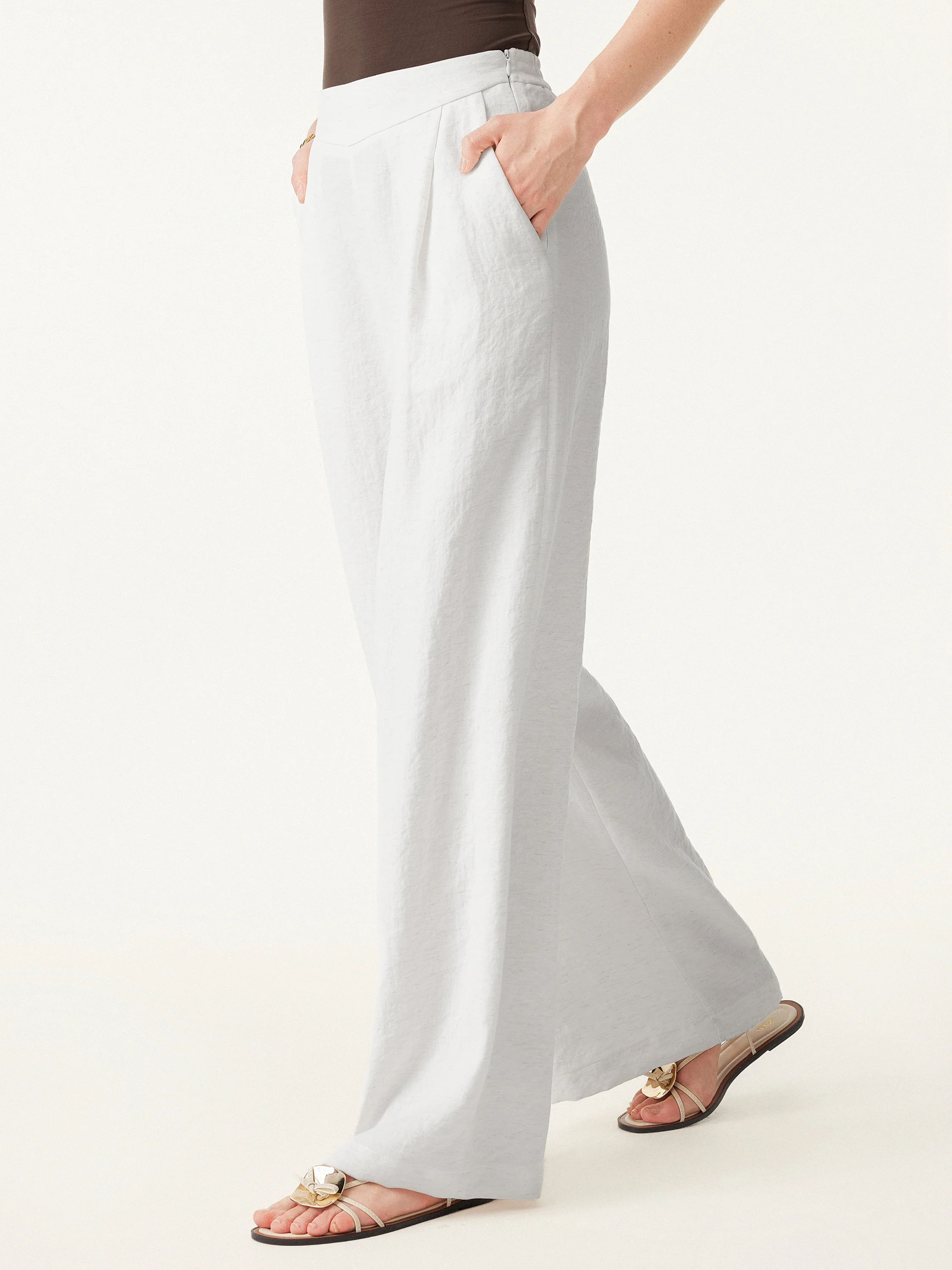 2Pcs Set Sandwashed Crewneck Short Sleeve Tee & Linen Mid Rise Wide Leg Pant with Pockets - Image 12