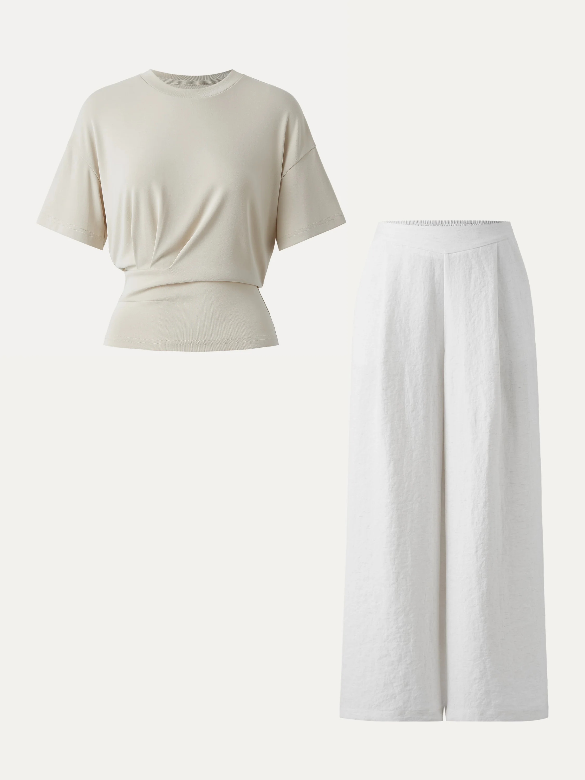 2Pcs Set Sandwashed Crewneck Short Sleeve Tee & Linen Mid Rise Wide Leg Pant with Pockets - Image 3