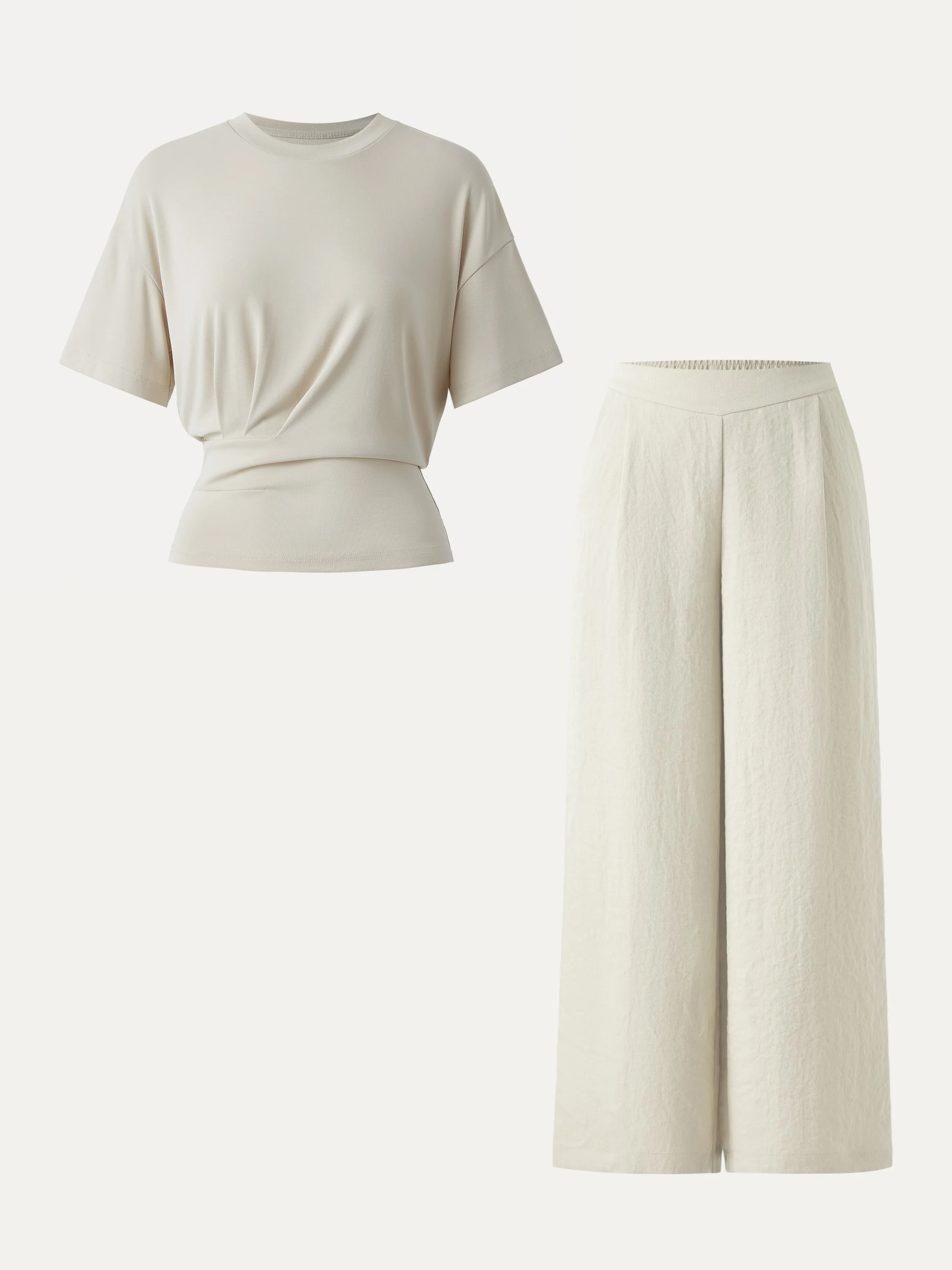 2Pcs Set Sandwashed Crewneck Short Sleeve Tee & Linen Mid Rise Wide Leg Pant with Pockets - Image 4