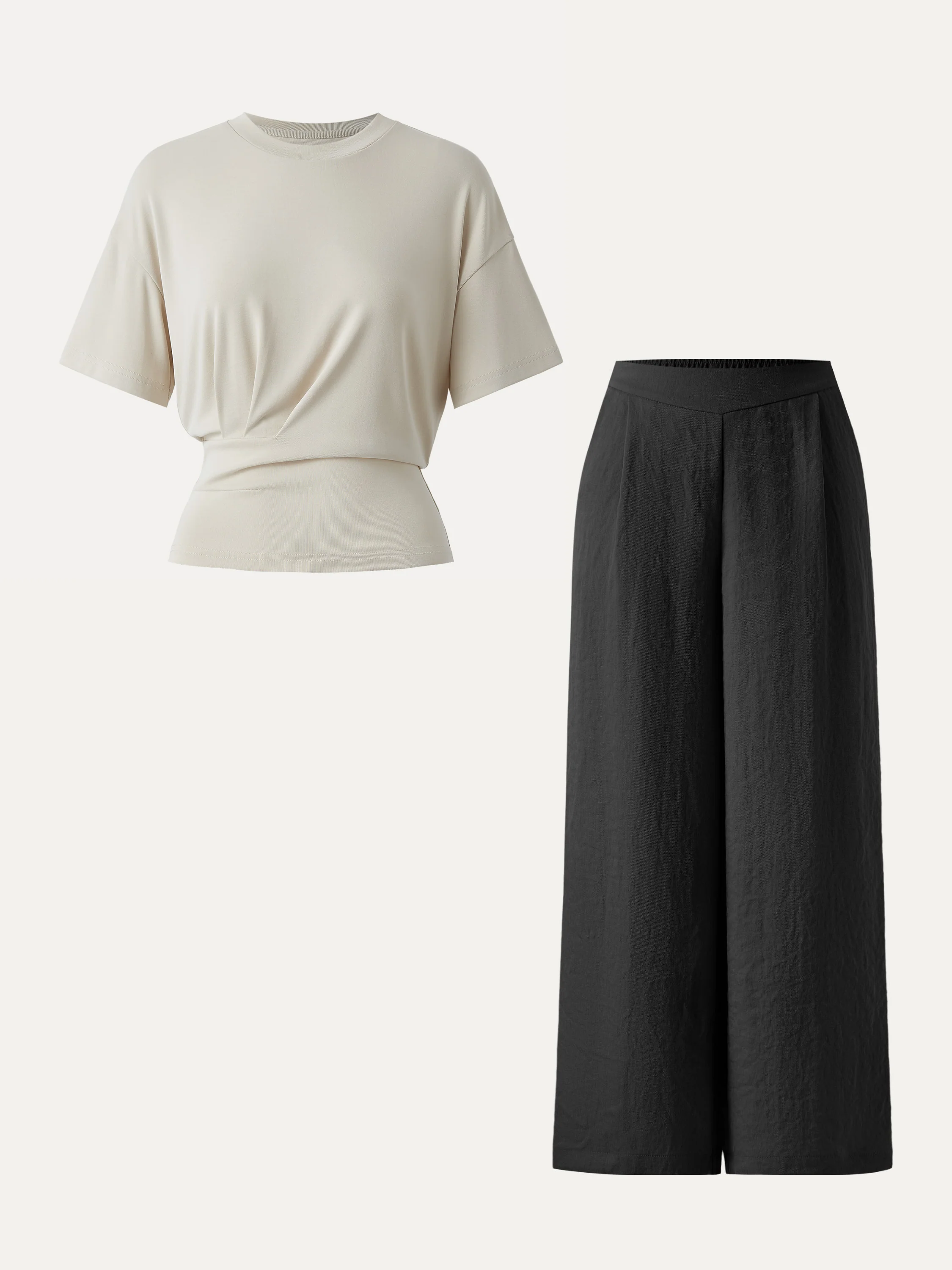 2Pcs Set Sandwashed Crewneck Short Sleeve Tee & Linen Mid Rise Wide Leg Pant with Pockets - Image 6