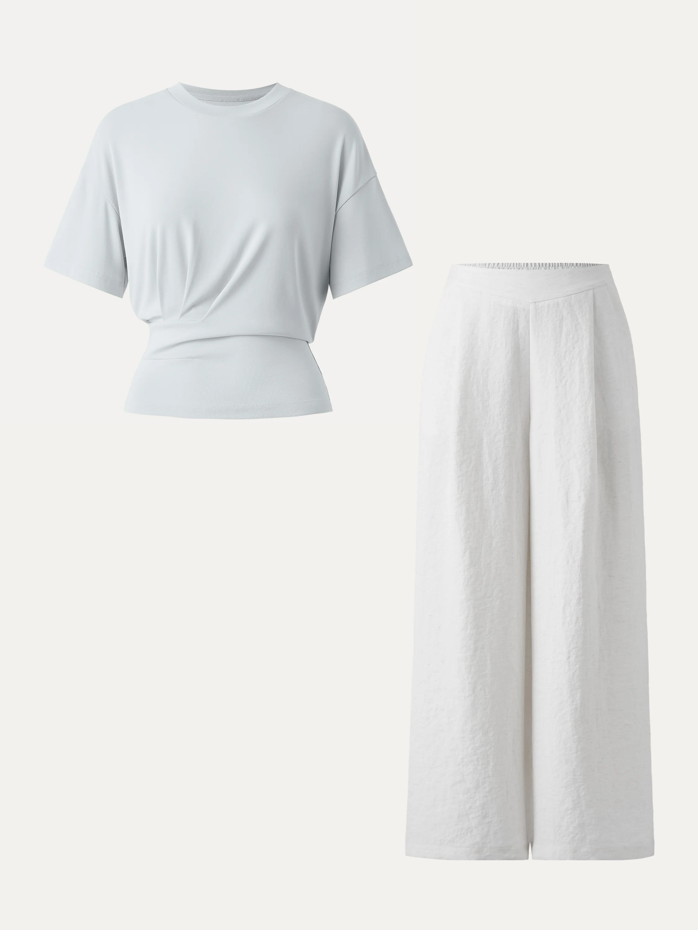 2Pcs Set Sandwashed Crewneck Short Sleeve Tee & Linen Mid Rise Wide Leg Pant with Pockets - Image 7
