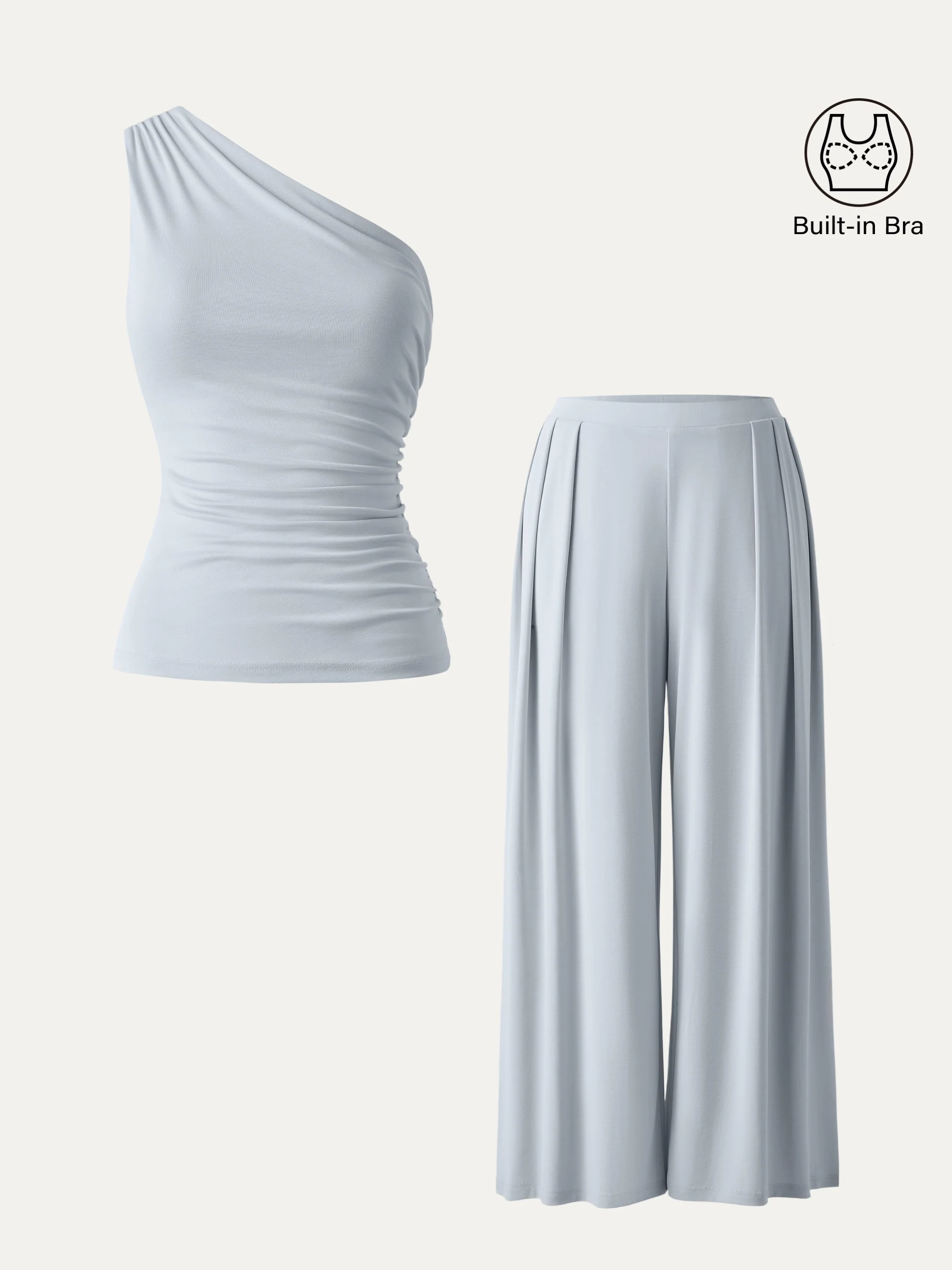 2Pcs Set Sandwashed Ruched Bra Tank & Mid Rise Wide Leg Palazzo Pants with Pockets - Image 4