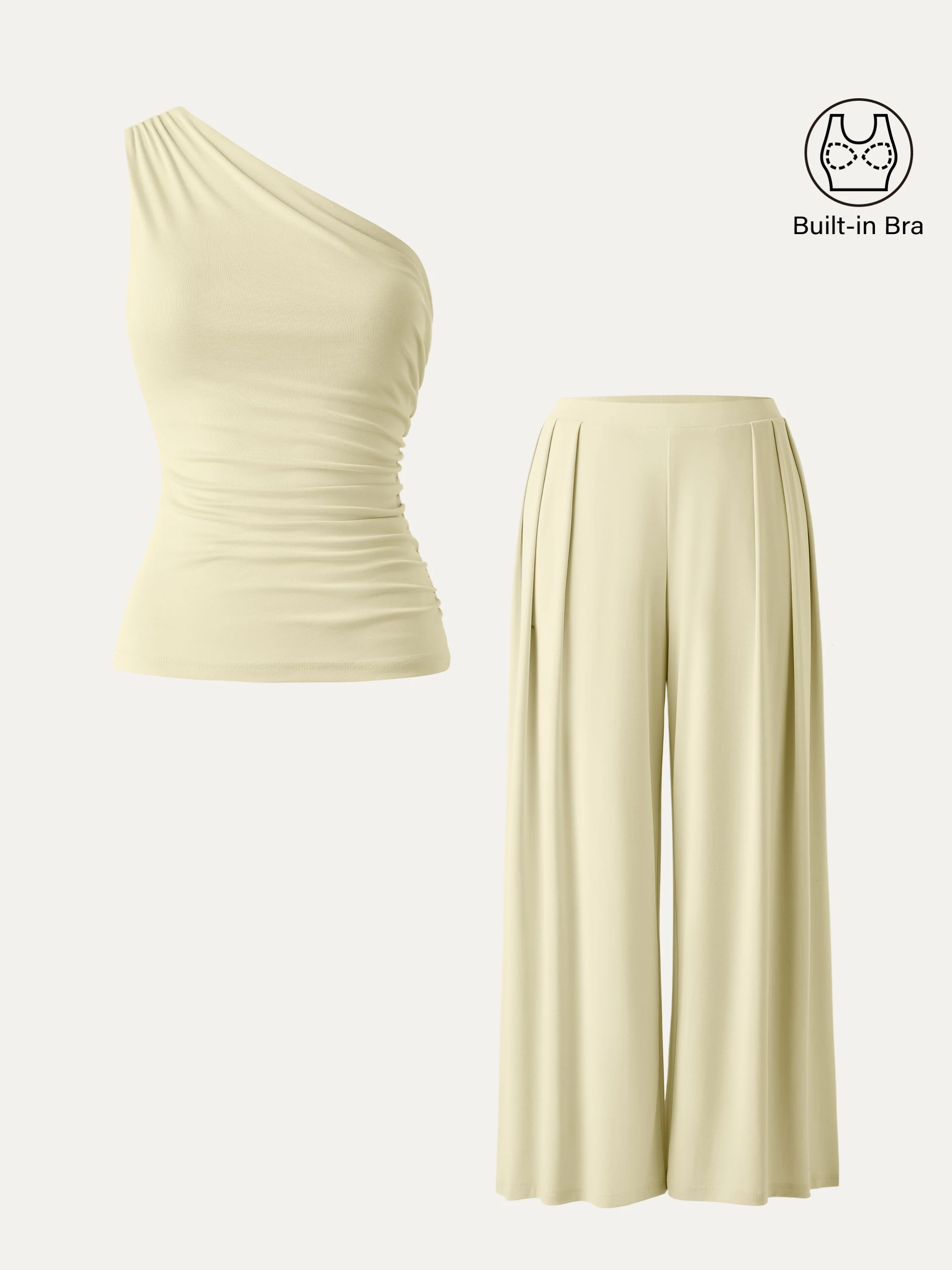 2Pcs Set Sandwashed Ruched Bra Tank & Mid Rise Wide Leg Palazzo Pants with Pockets - Image 5