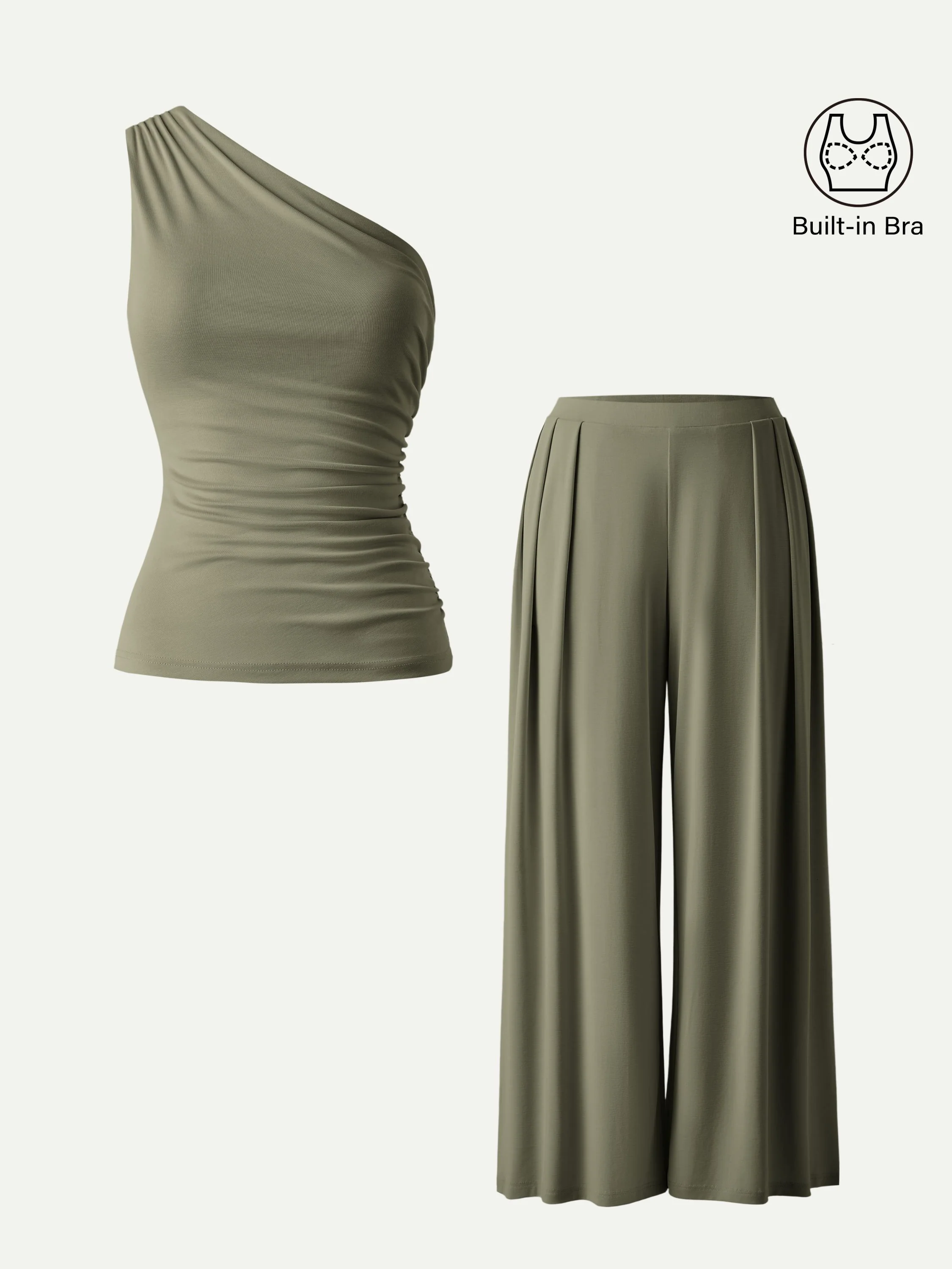 2Pcs Set Sandwashed Ruched Bra Tank & Mid Rise Wide Leg Palazzo Pants with Pockets - Image 6