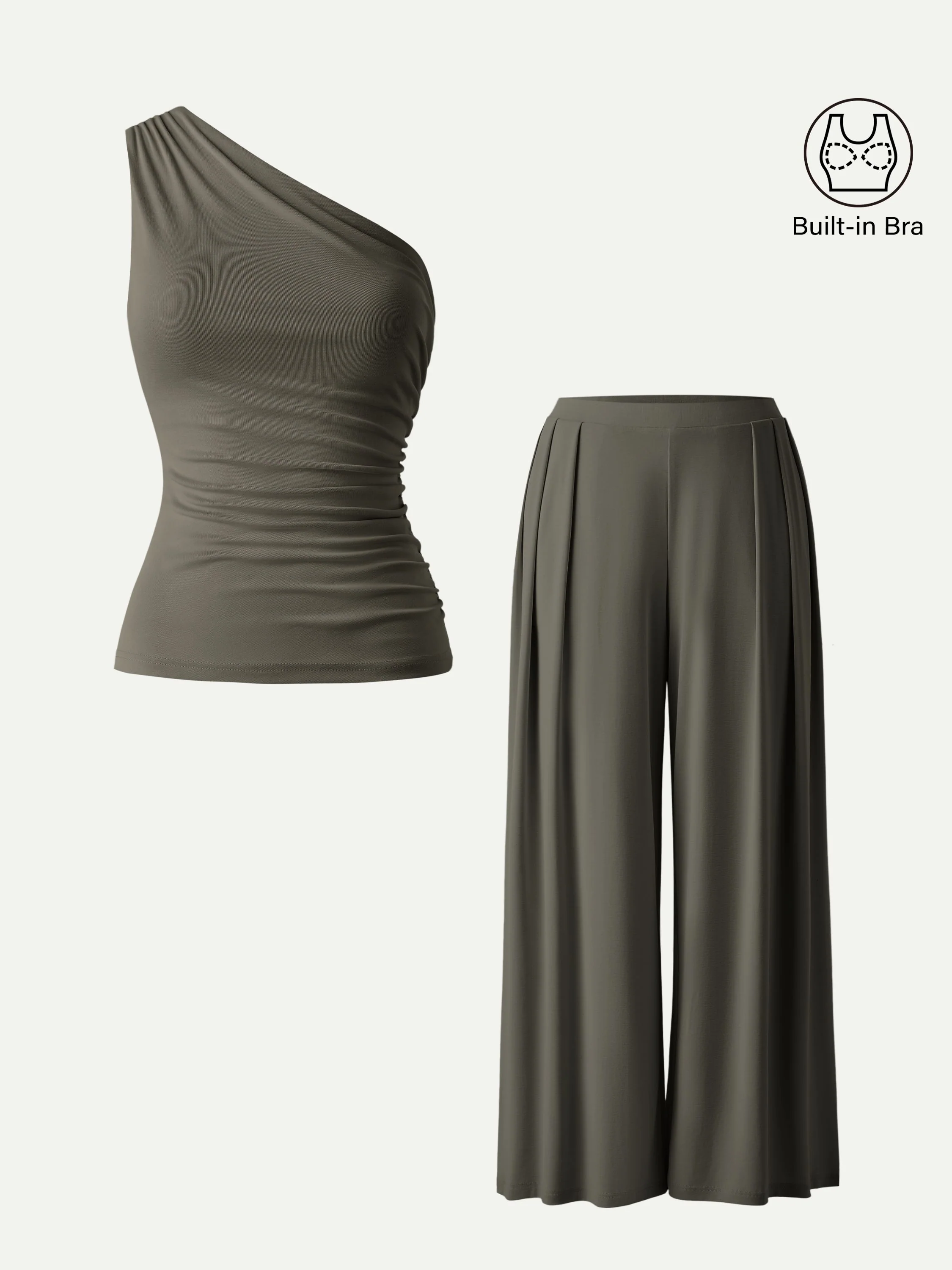 2Pcs Set Sandwashed Ruched Bra Tank & Mid Rise Wide Leg Palazzo Pants with Pockets - Image 7
