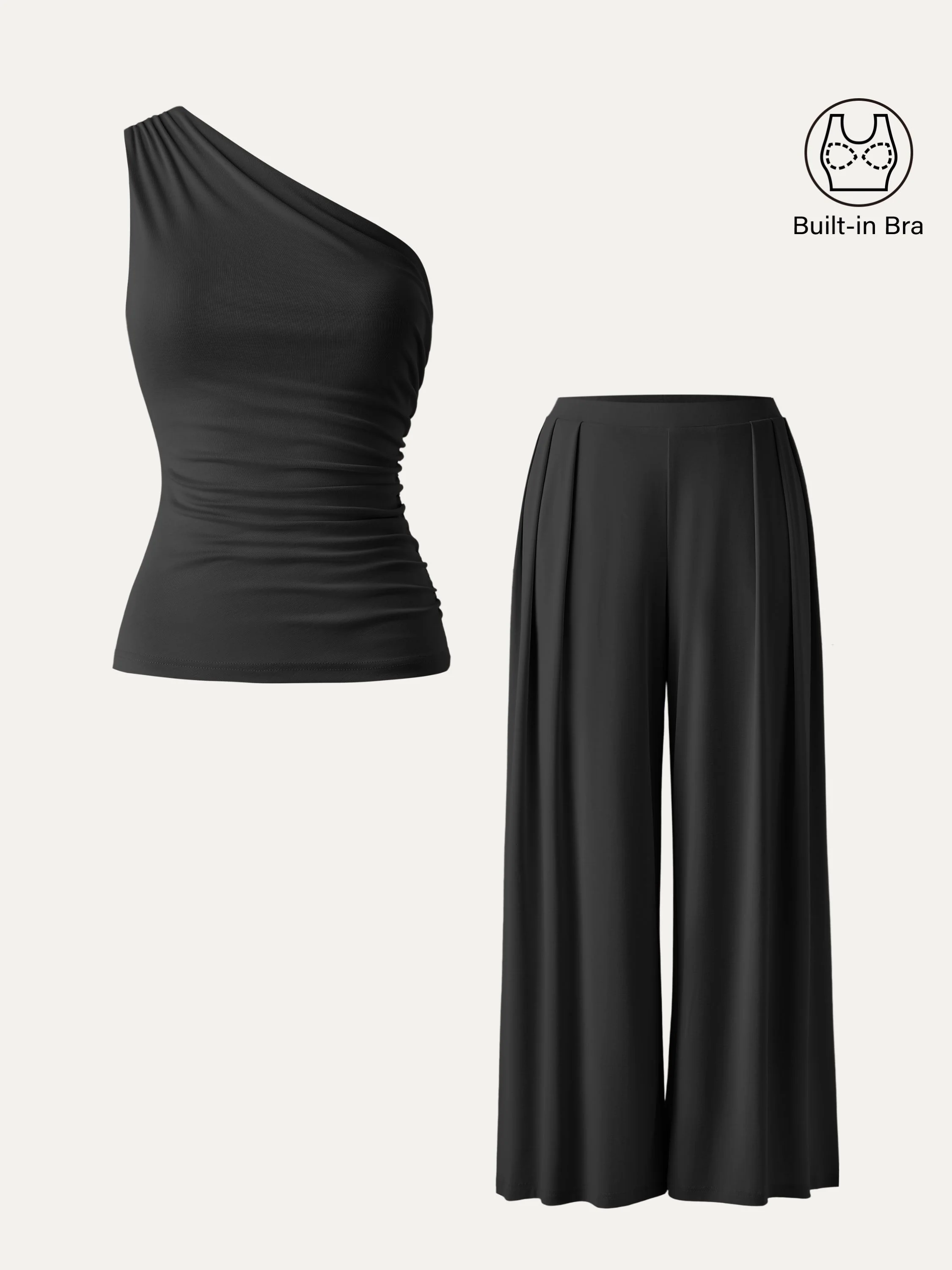 2Pcs Set Sandwashed Ruched Bra Tank & Mid Rise Wide Leg Palazzo Pants with Pockets - Image 8