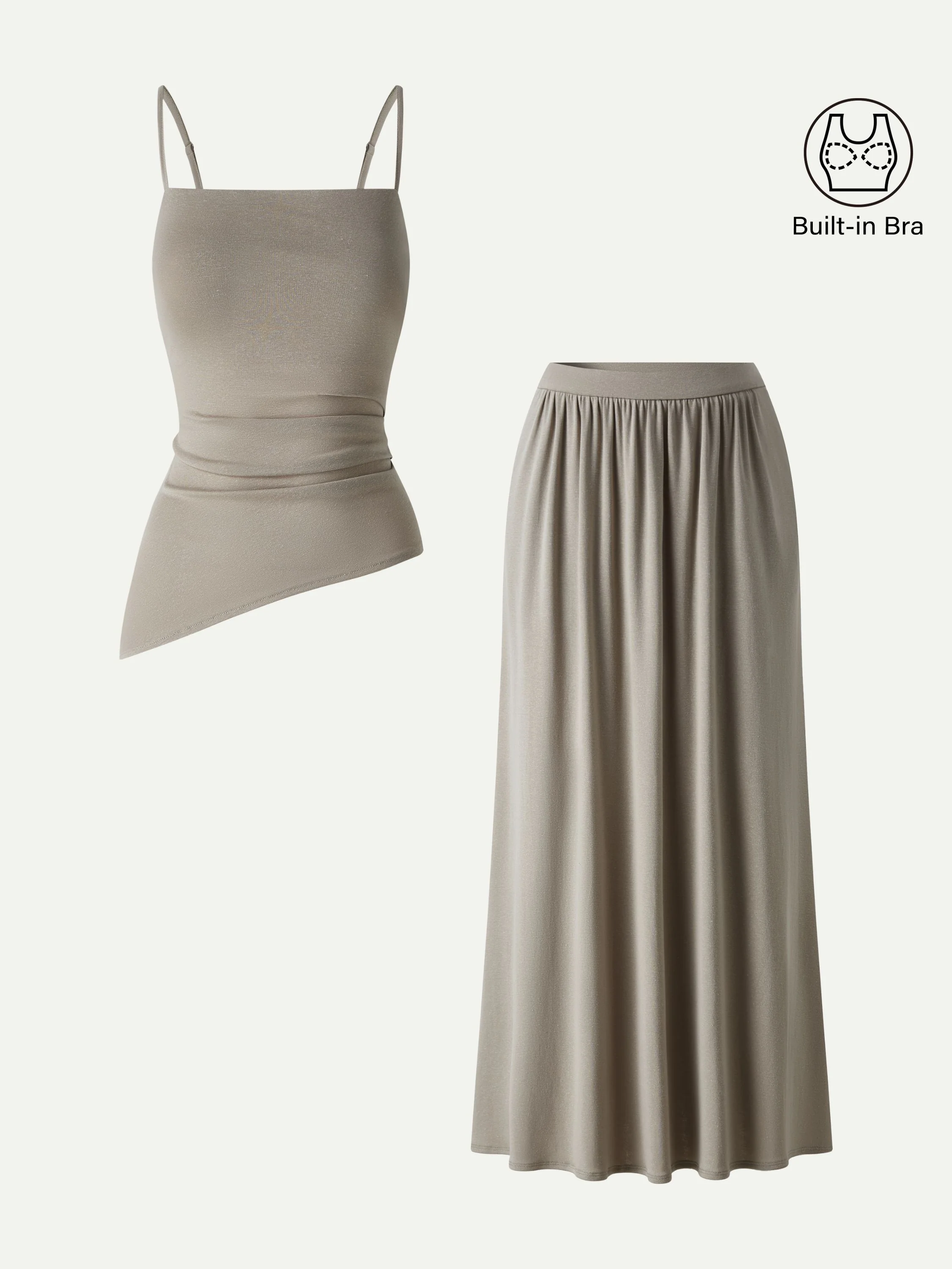 2Pcs Set Spaghetti Bra Top with Side Slit & A-Line Maxi Skirt with Pockets - Image 8