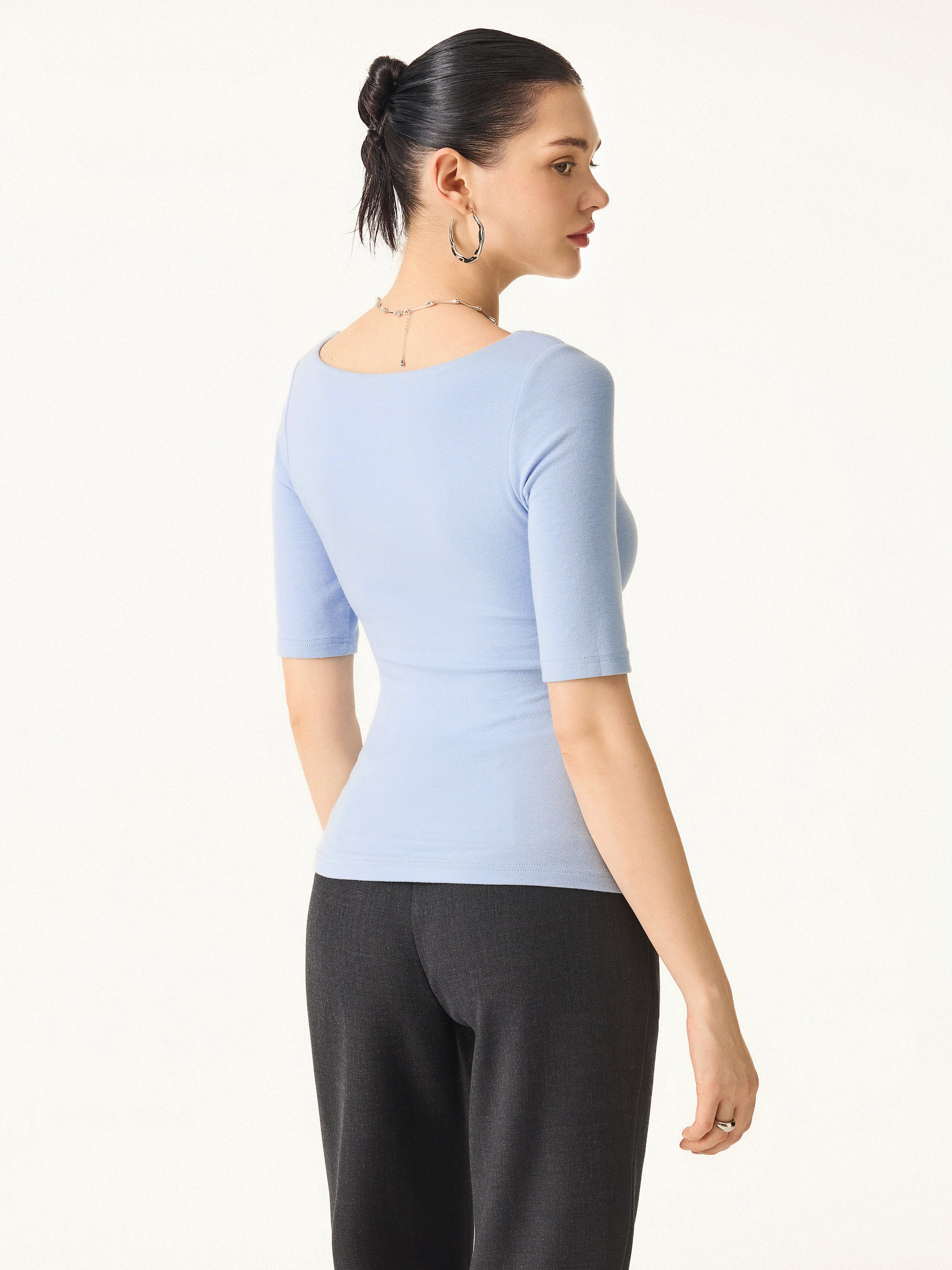 Essential Square Neck Elbow Length Sleeve Bra Top - Image 9