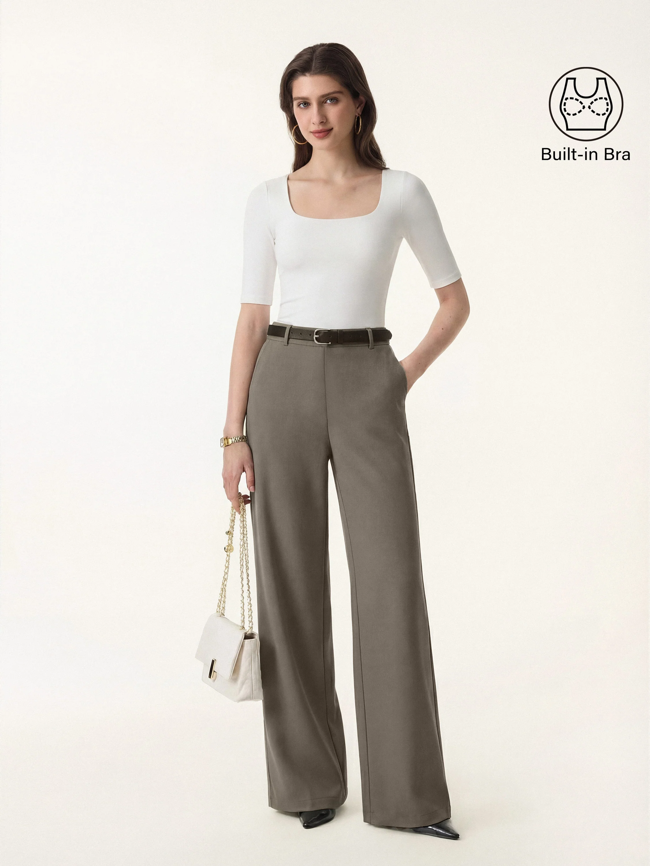 2Pcs Set Square Neck Bra Top & High Rise Wide Leg Pants - Image 2