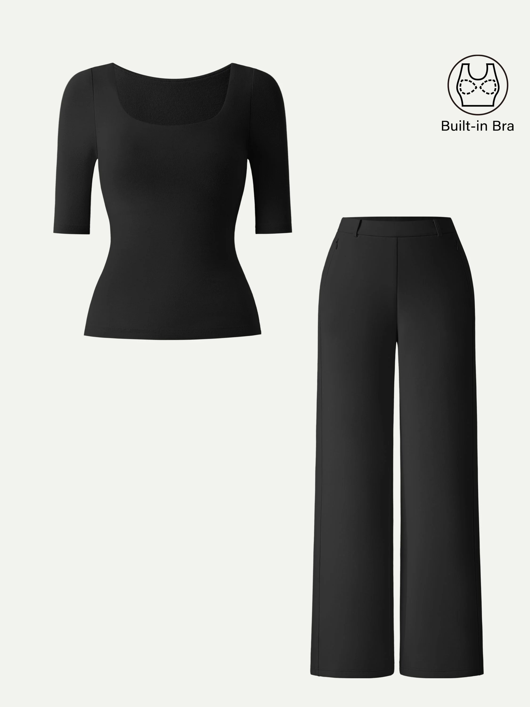 2Pcs Set Square Neck Bra Top & High Rise Wide Leg Pants - Image 3