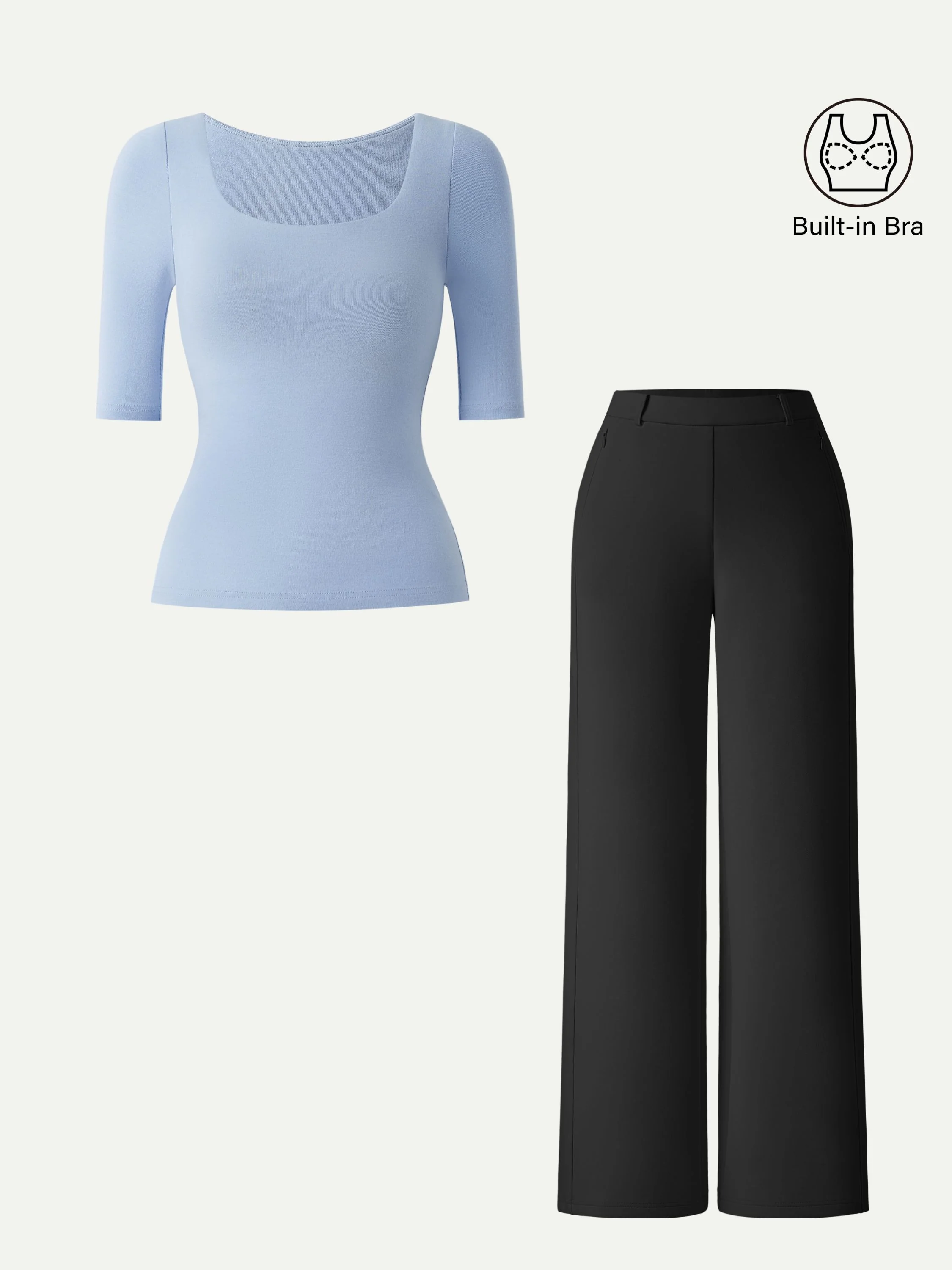 2Pcs Set Square Neck Bra Top & High Rise Wide Leg Pants - Image 4