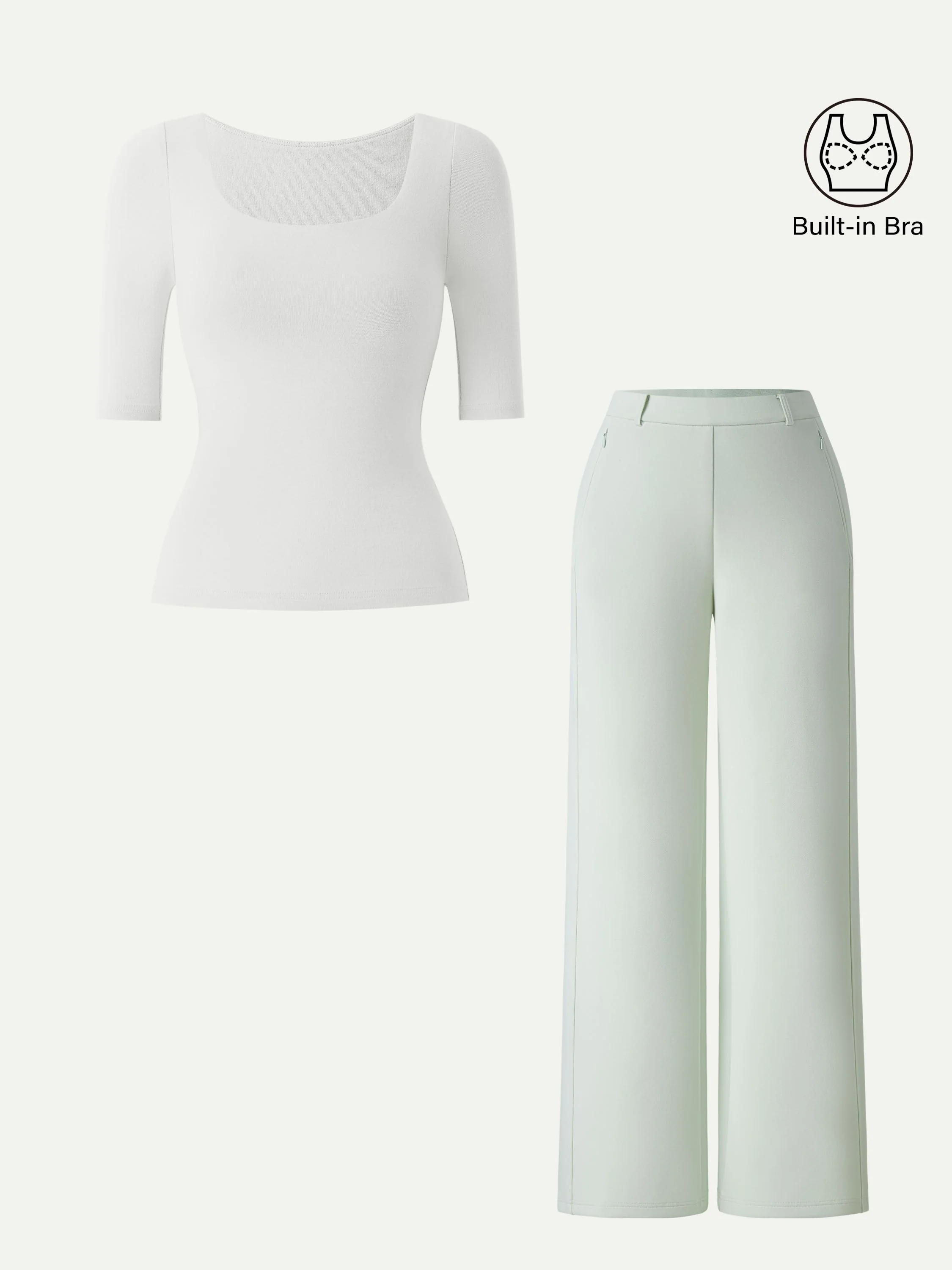 2Pcs Set Square Neck Bra Top & High Rise Wide Leg Pants - Image 5