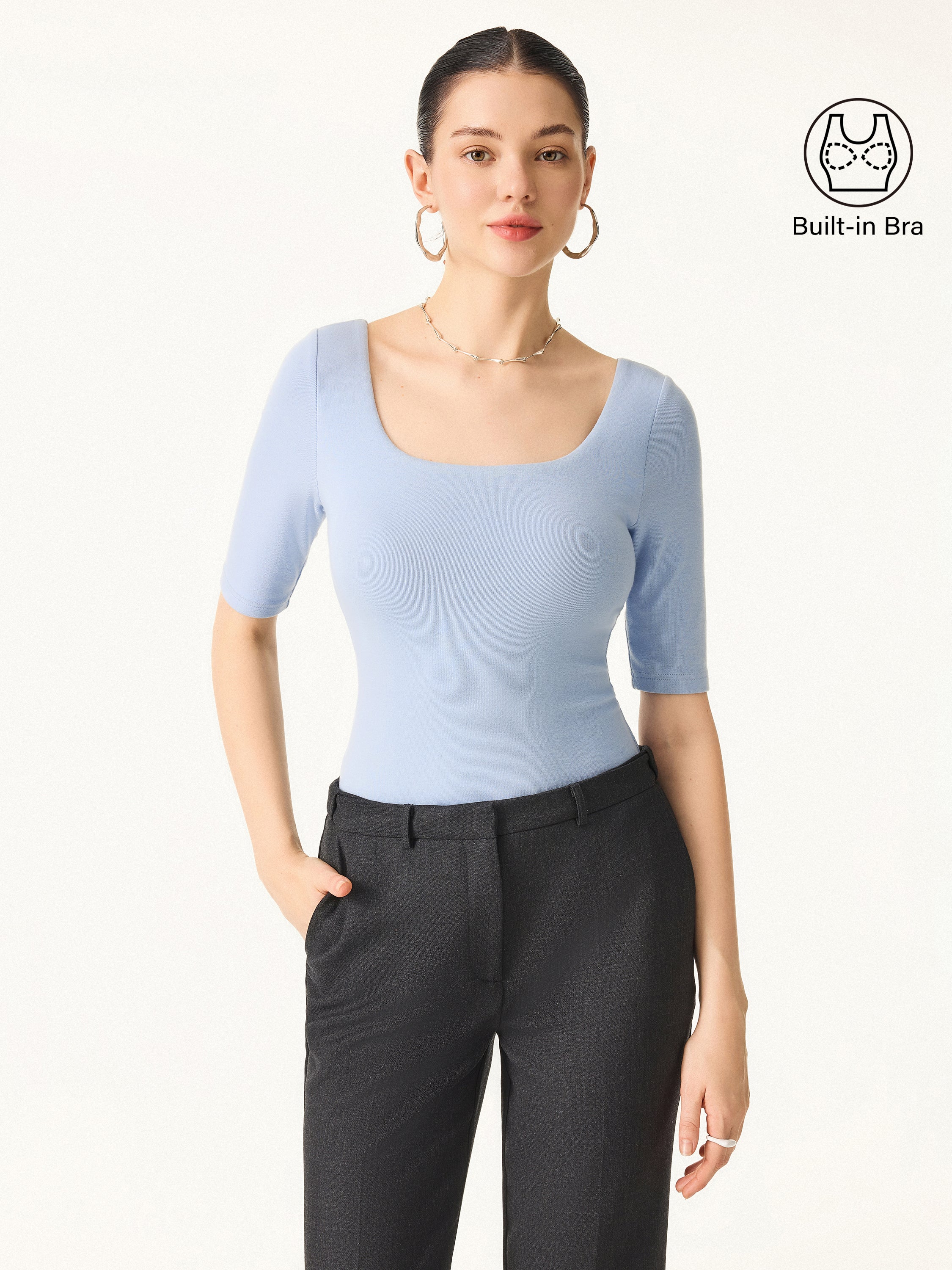 Essential Square Neck Elbow Length Sleeve Bra Top - Image 4
