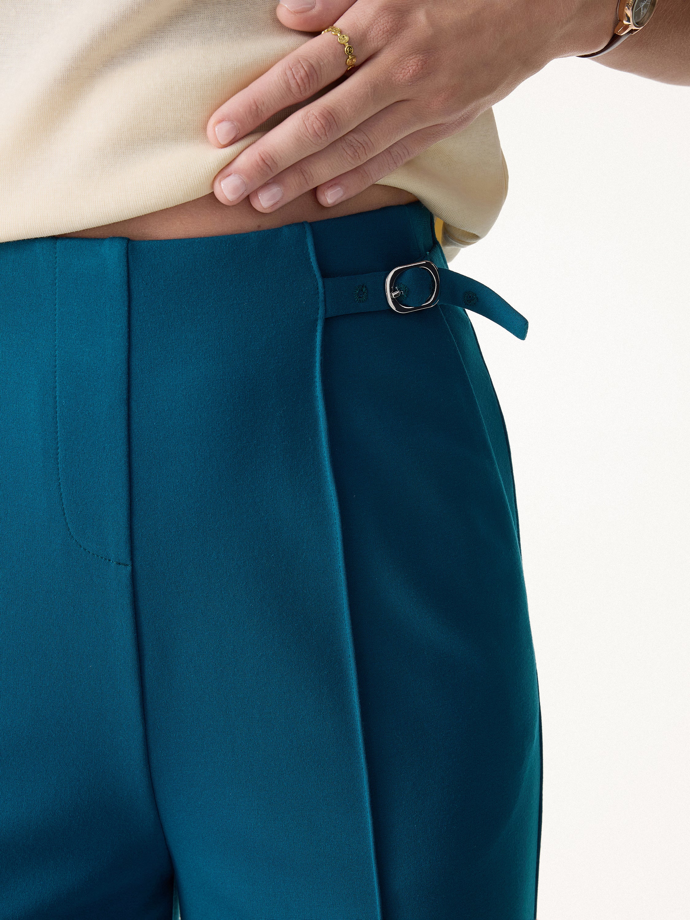 4-Way Stretch Drapey High Rise Wide Leg Ankled Pants - Image 2