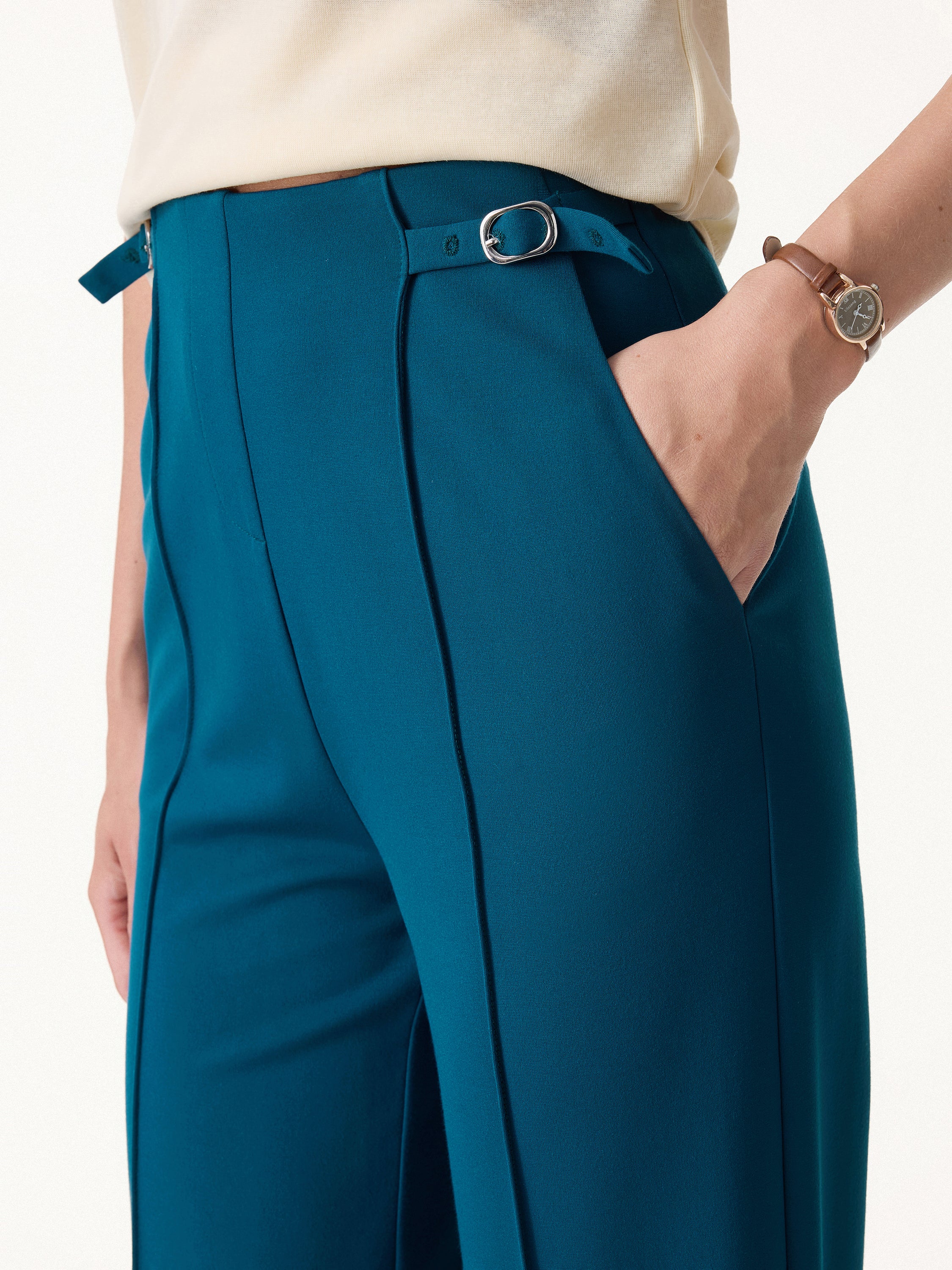 4-Way Stretch Drapey High Rise Wide Leg Ankled Pants - Image 4