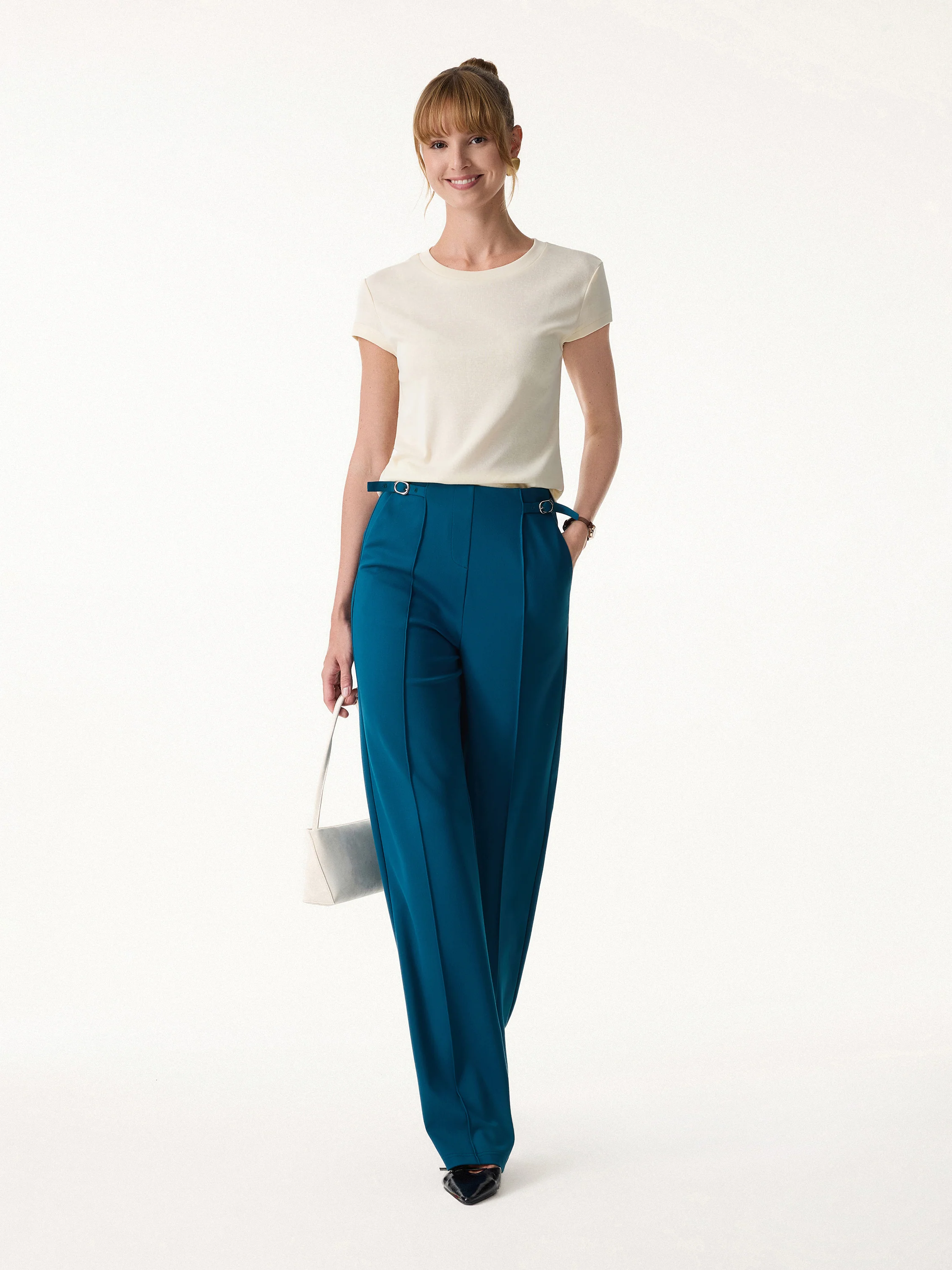 4-Way Stretch Drapey High Rise Wide Leg Ankled Pants - Image 3