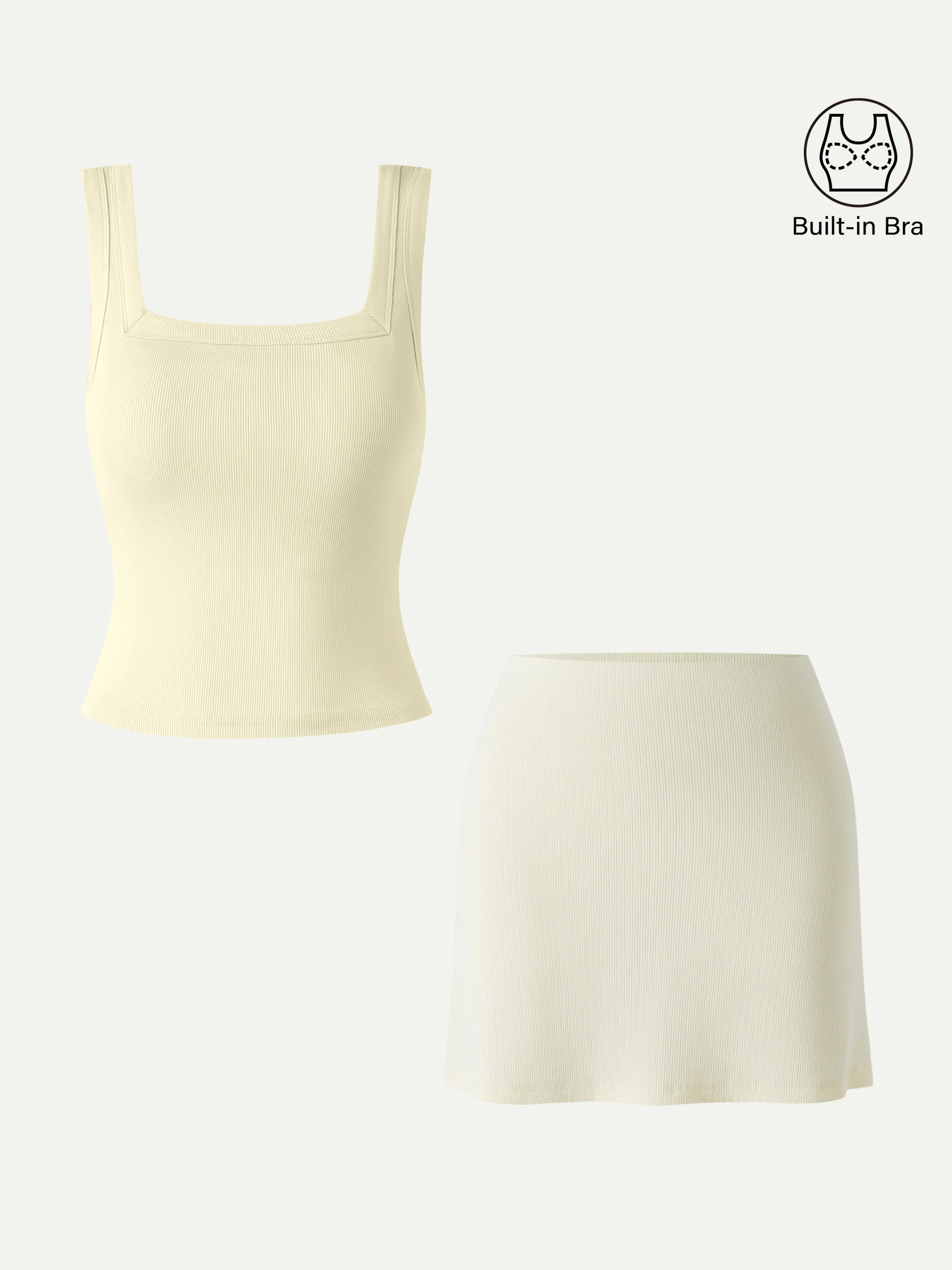 2Pcs Set Square Open-Back Bra Tank & A-line Mini Skirt with Built-in Shorts - Image 3