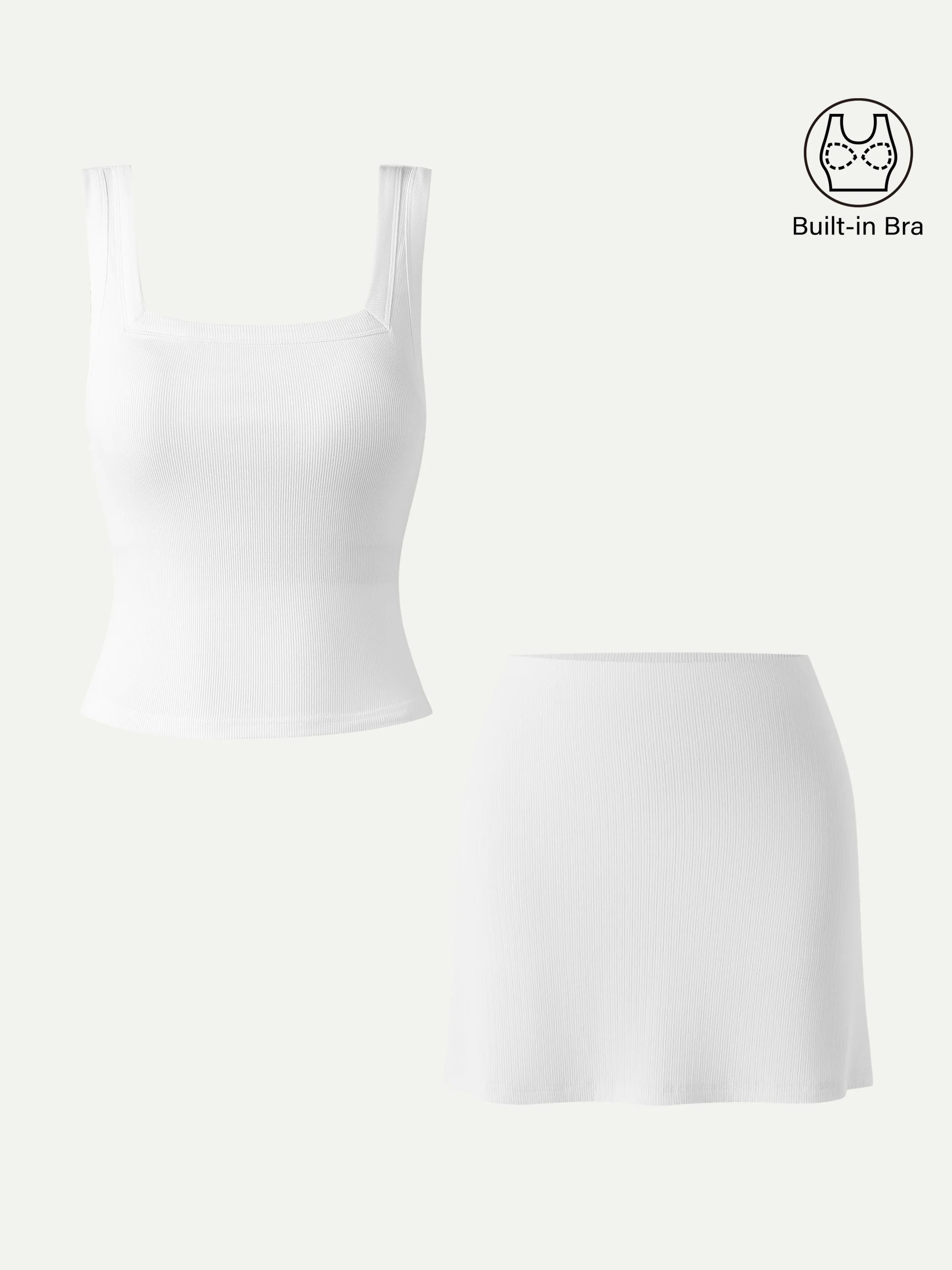 2Pcs Set Square Open-Back Bra Tank & A-line Mini Skirt with Built-in Shorts - Image 5