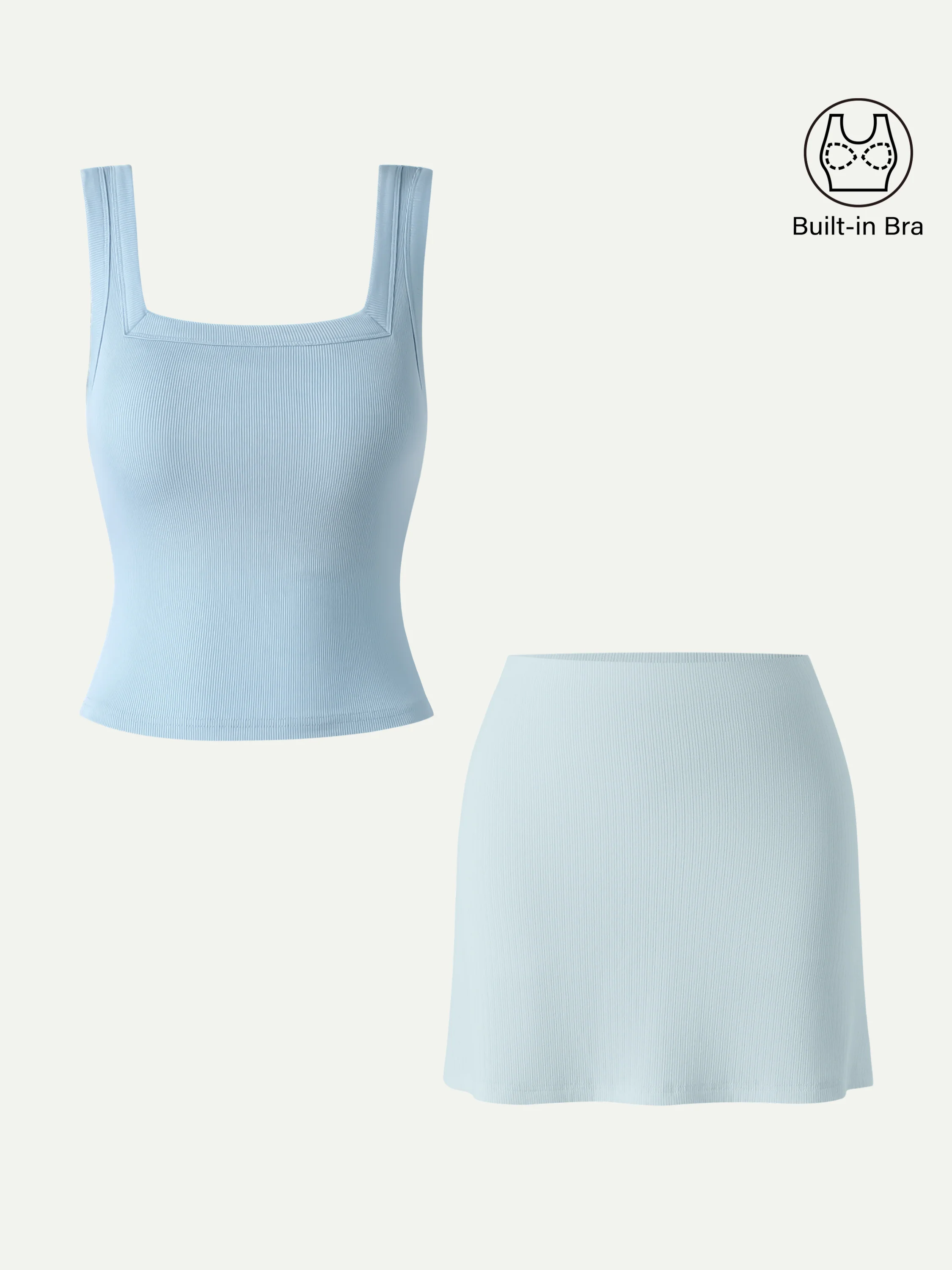 2Pcs Set Square Open-Back Bra Tank & A-line Mini Skirt with Built-in Shorts - Image 6