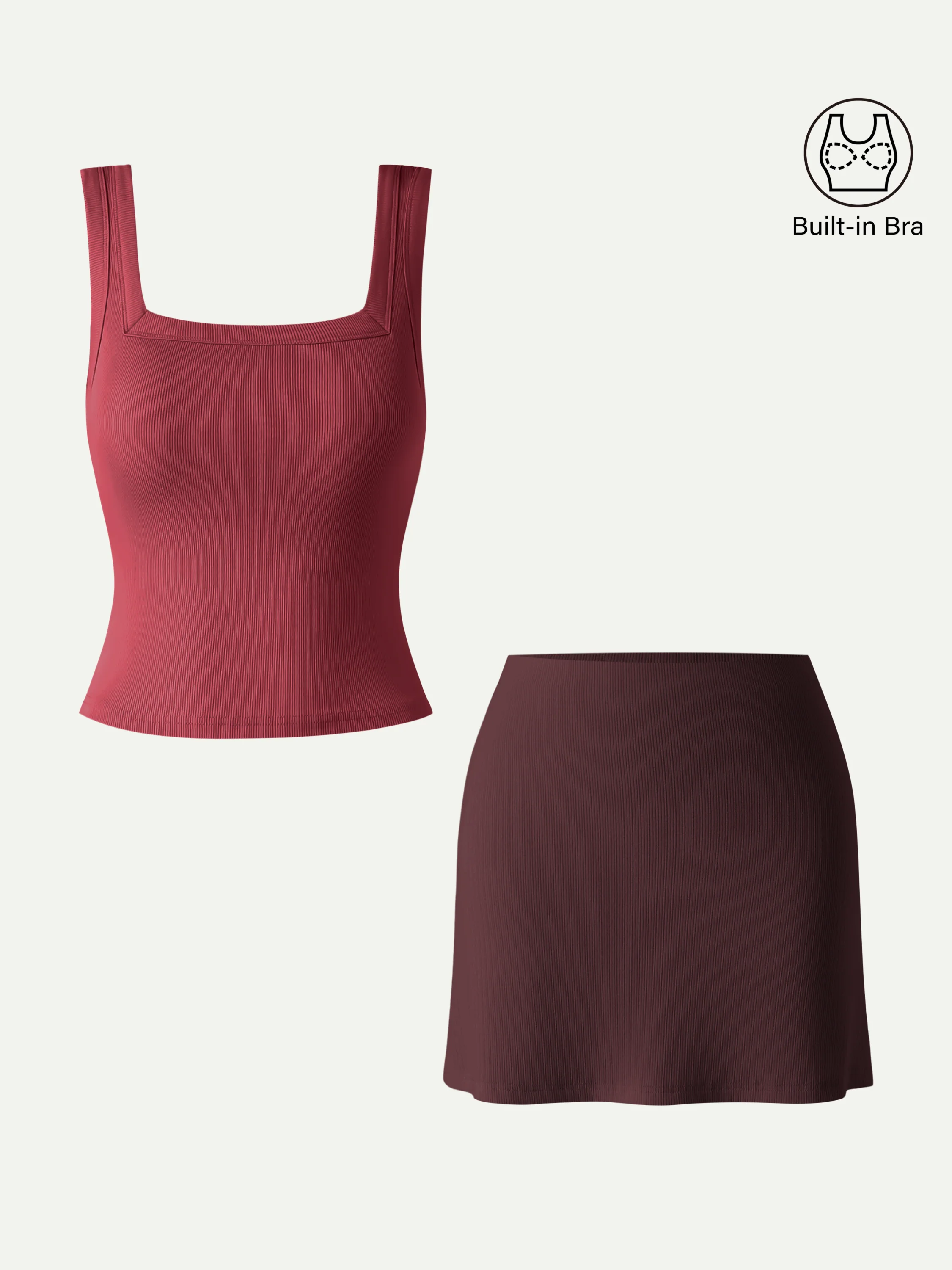 2Pcs Set Square Open-Back Bra Tank & A-line Mini Skirt with Built-in Shorts - Image 7
