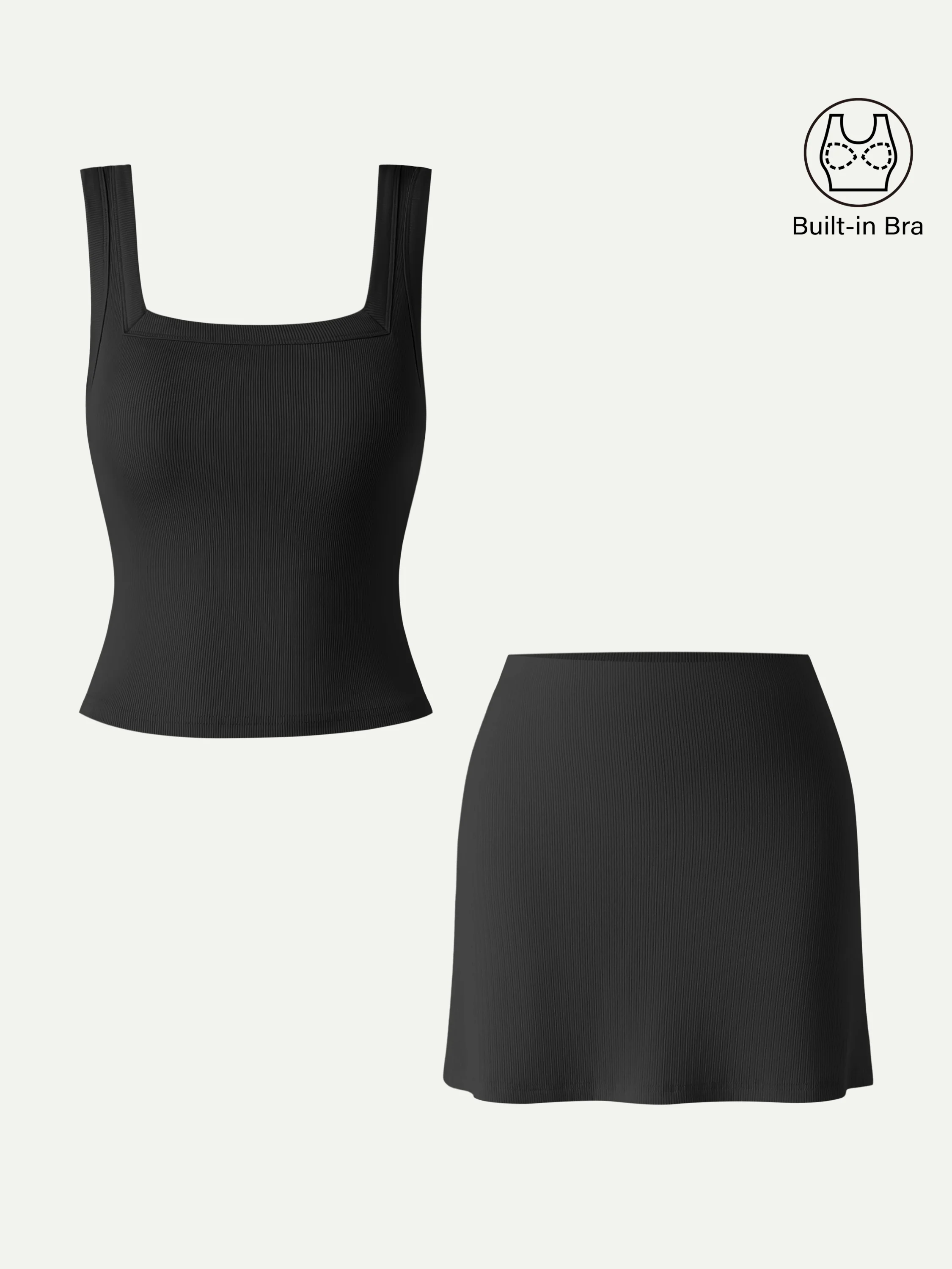 2Pcs Set Square Open-Back Bra Tank & A-line Mini Skirt with Built-in Shorts - Image 8
