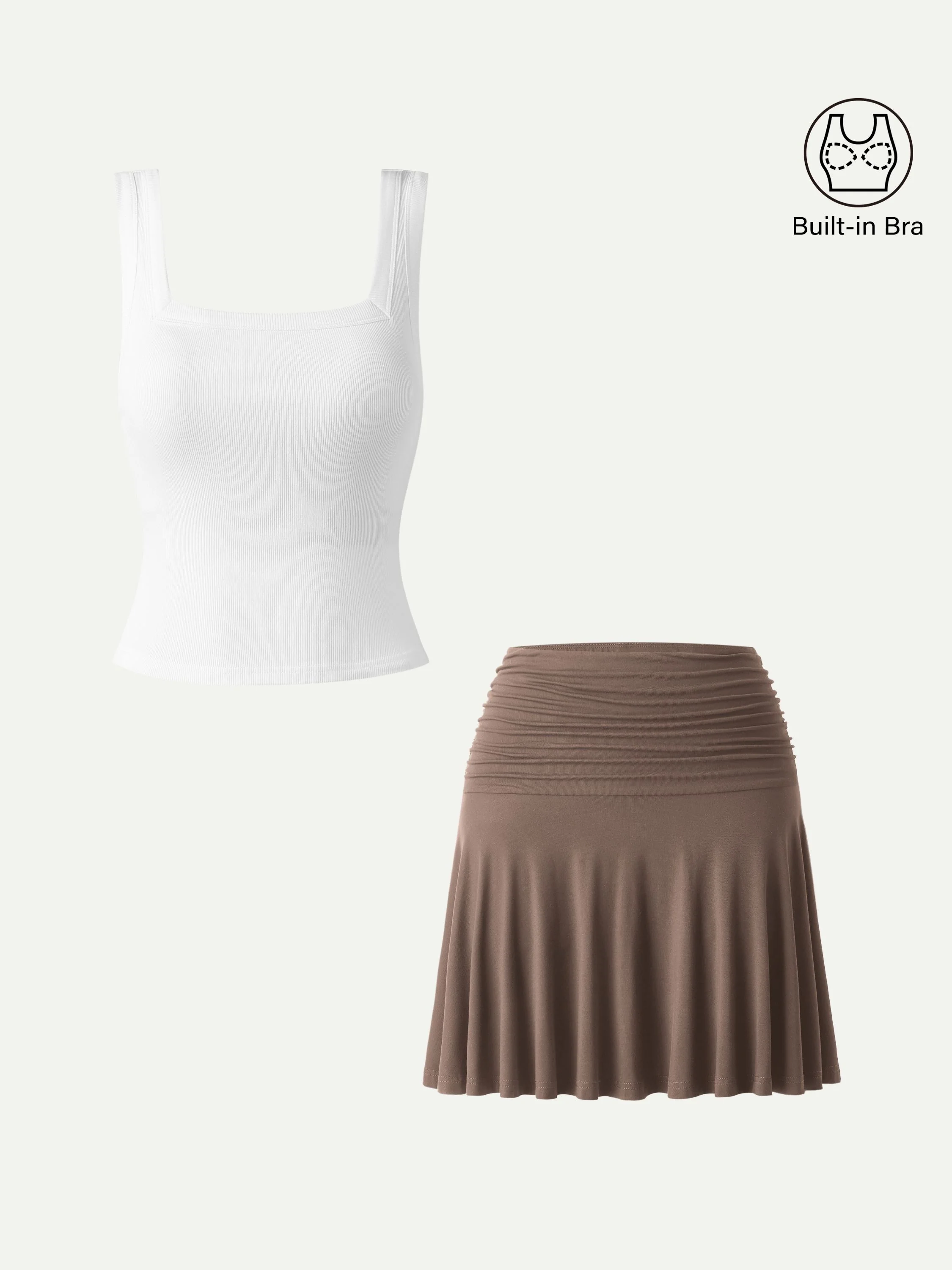 2Pcs Set Square Open-Back Bra Tank & Mini Circle Skirt with Lined Shorts - Image 2