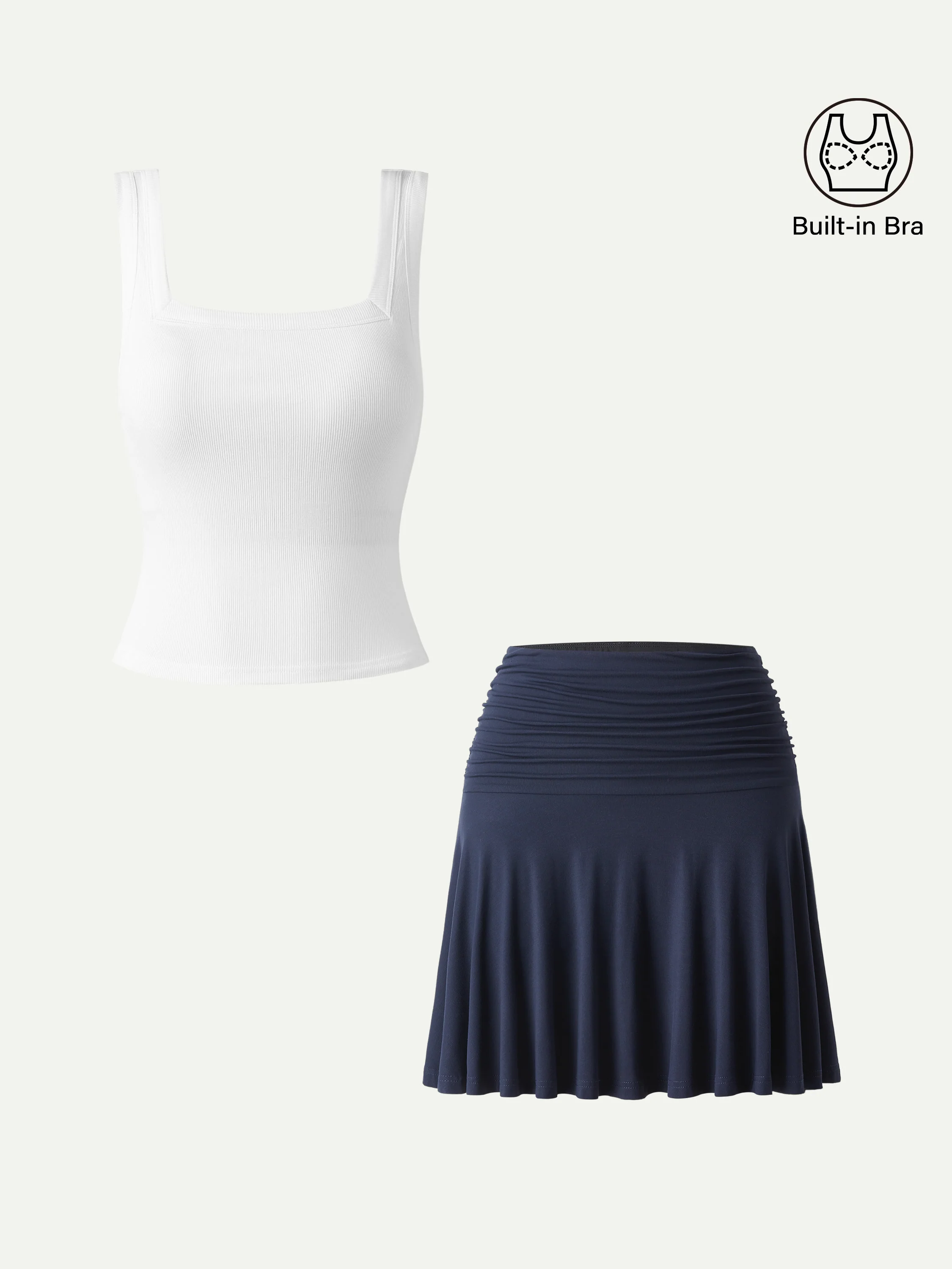 2Pcs Set Square Open-Back Bra Tank & Mini Circle Skirt with Lined Shorts - Image 4