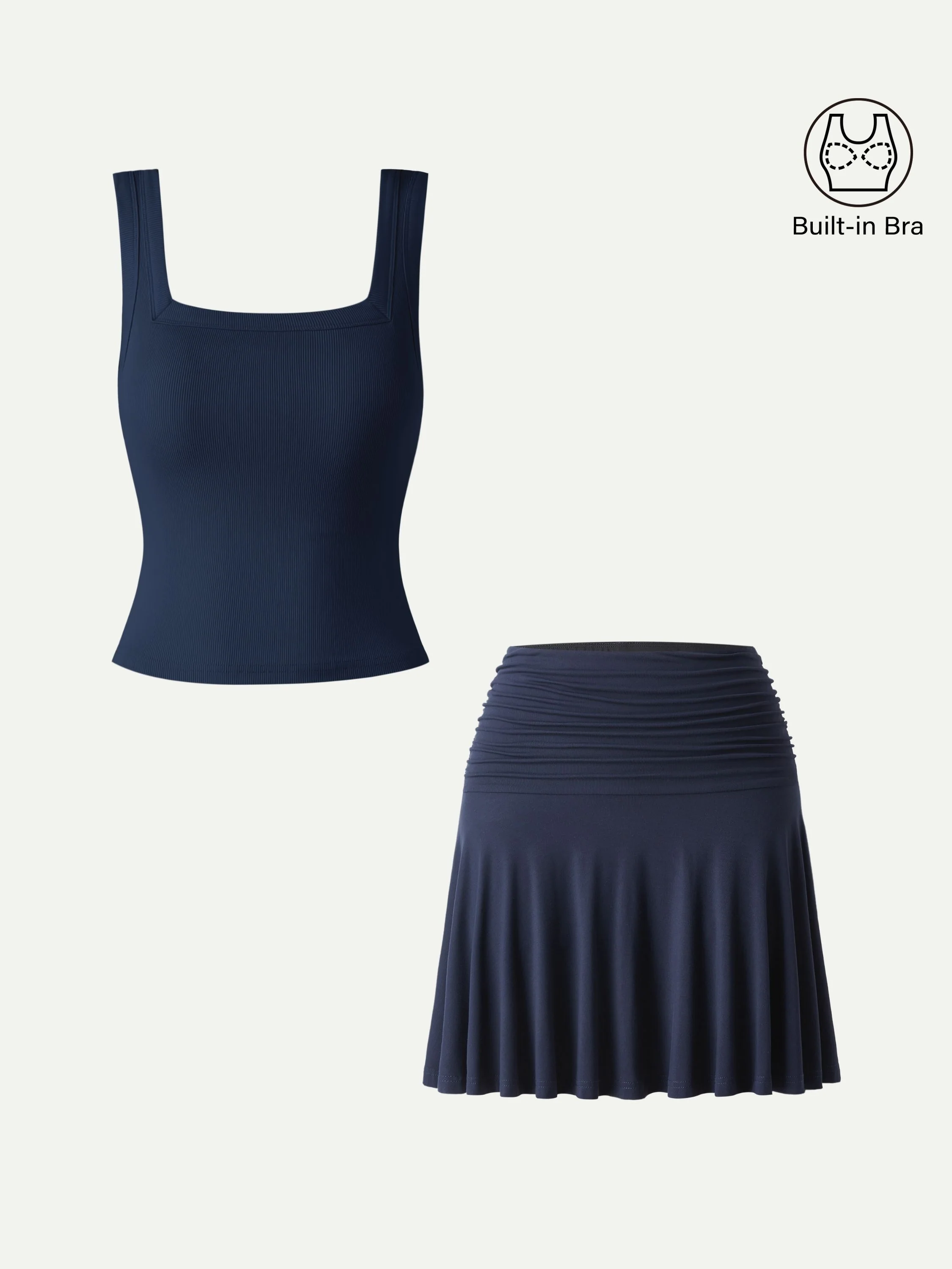 2Pcs Set Square Open-Back Bra Tank & Mini Circle Skirt with Lined Shorts - Image 6