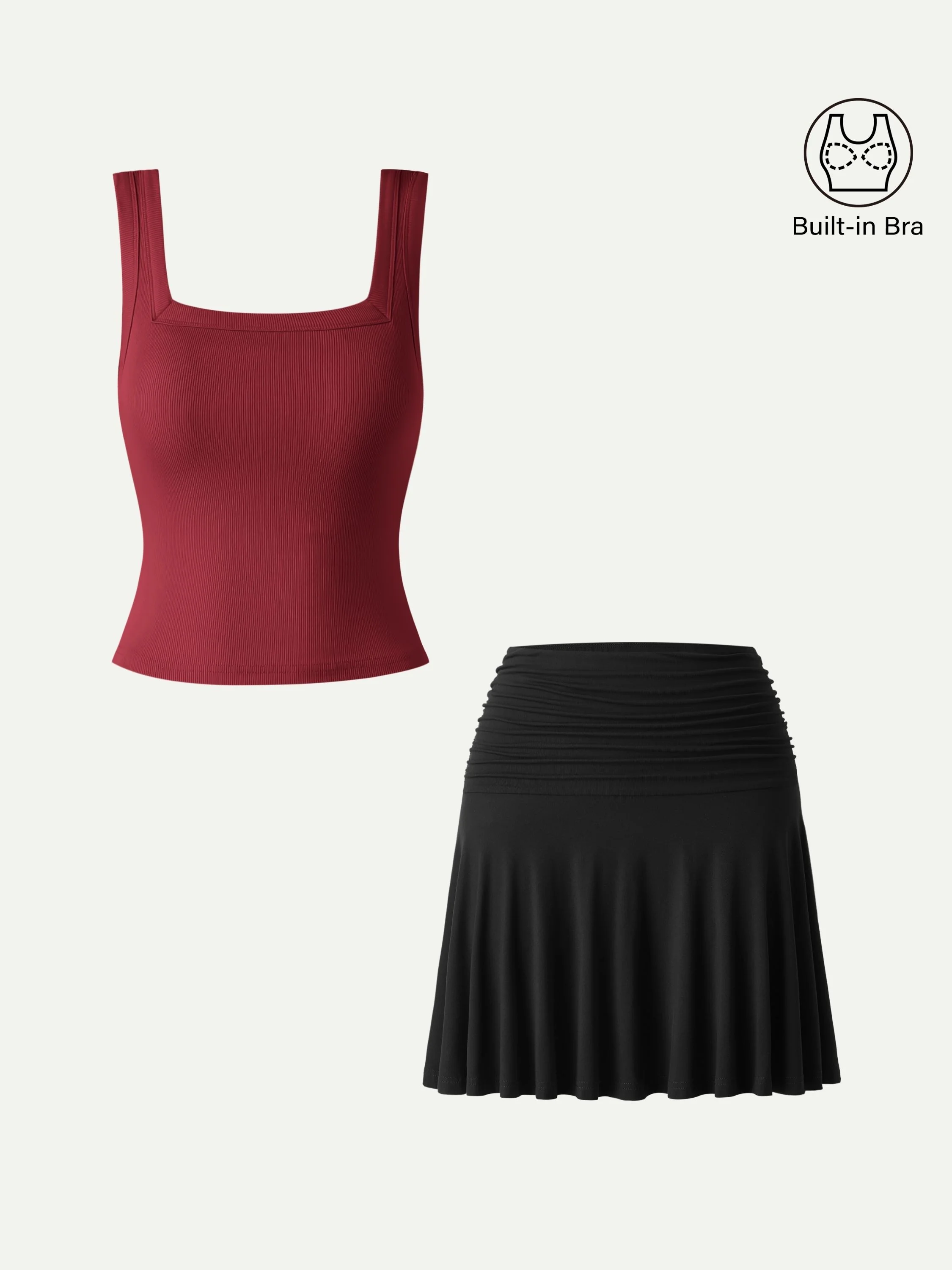 2Pcs Set Square Open-Back Bra Tank & Mini Circle Skirt with Lined Shorts - Image 7