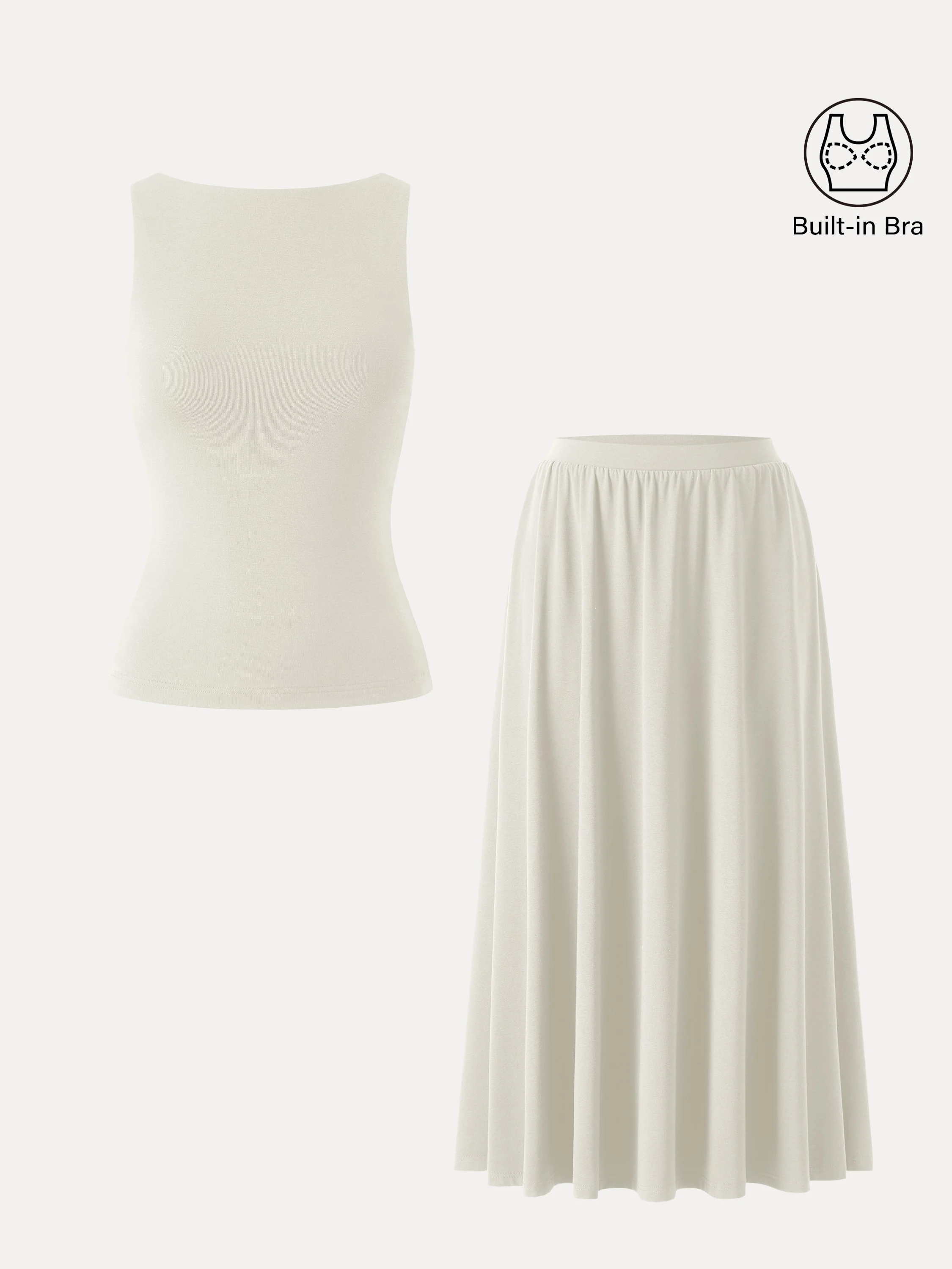 2Pcs Set Stretch Cotton Boatneck Bra Tank & Maxi Umbrella Skirt with Pockets - Image 10